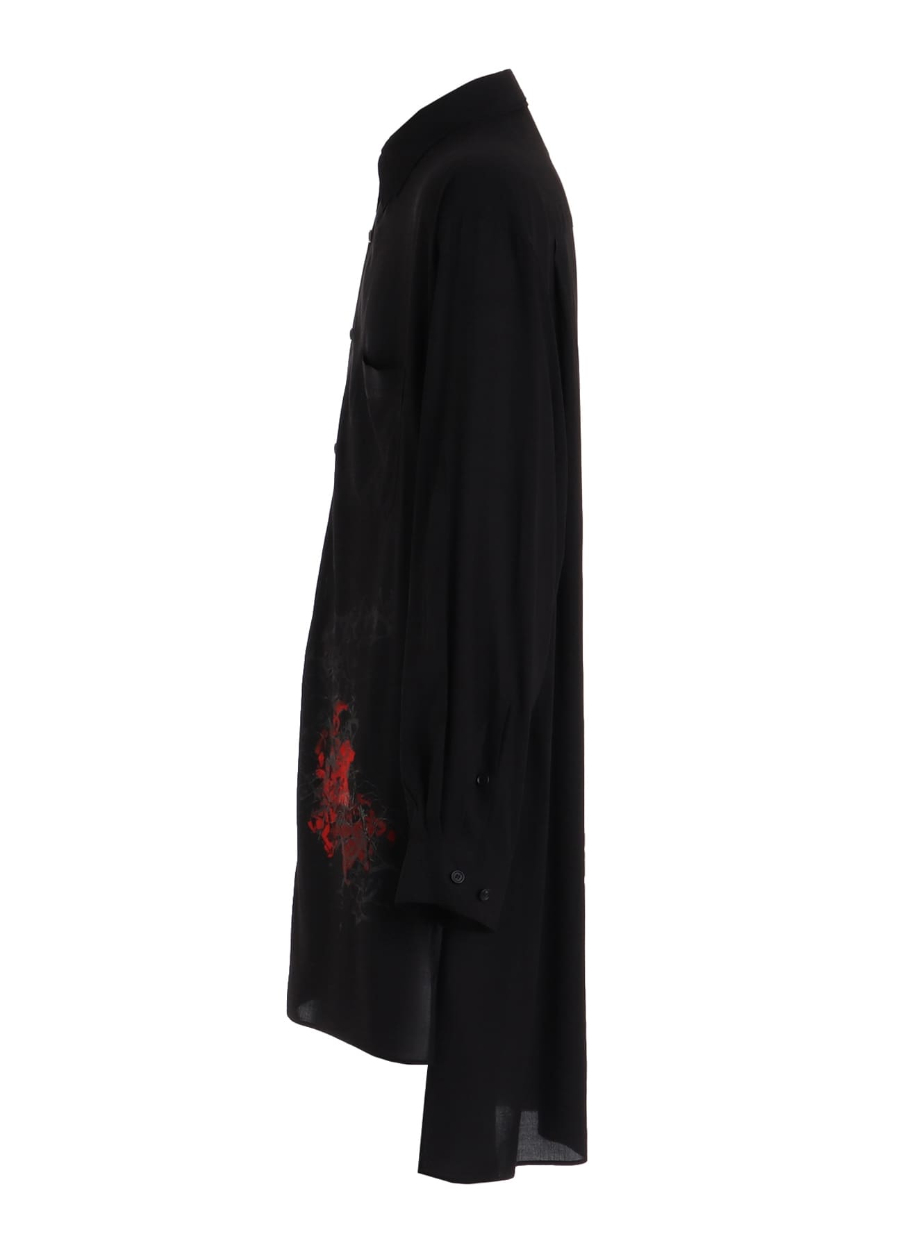 RAYON “Y” LETTER AND RED FLOWER PRINT LAYERED-COLLAR SHIRT