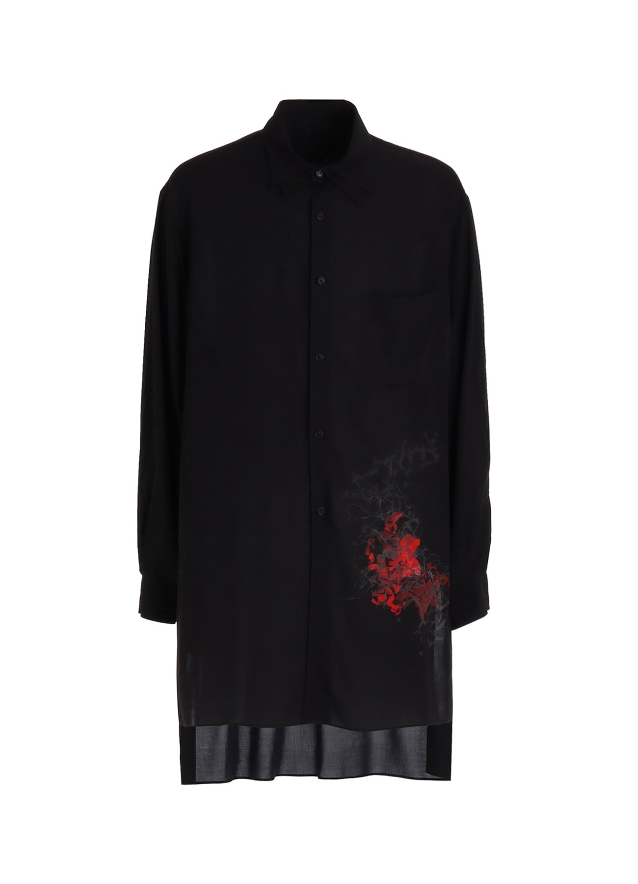 RAYON “Y” LETTER AND RED FLOWER PRINT LAYERED-COLLAR SHIRT