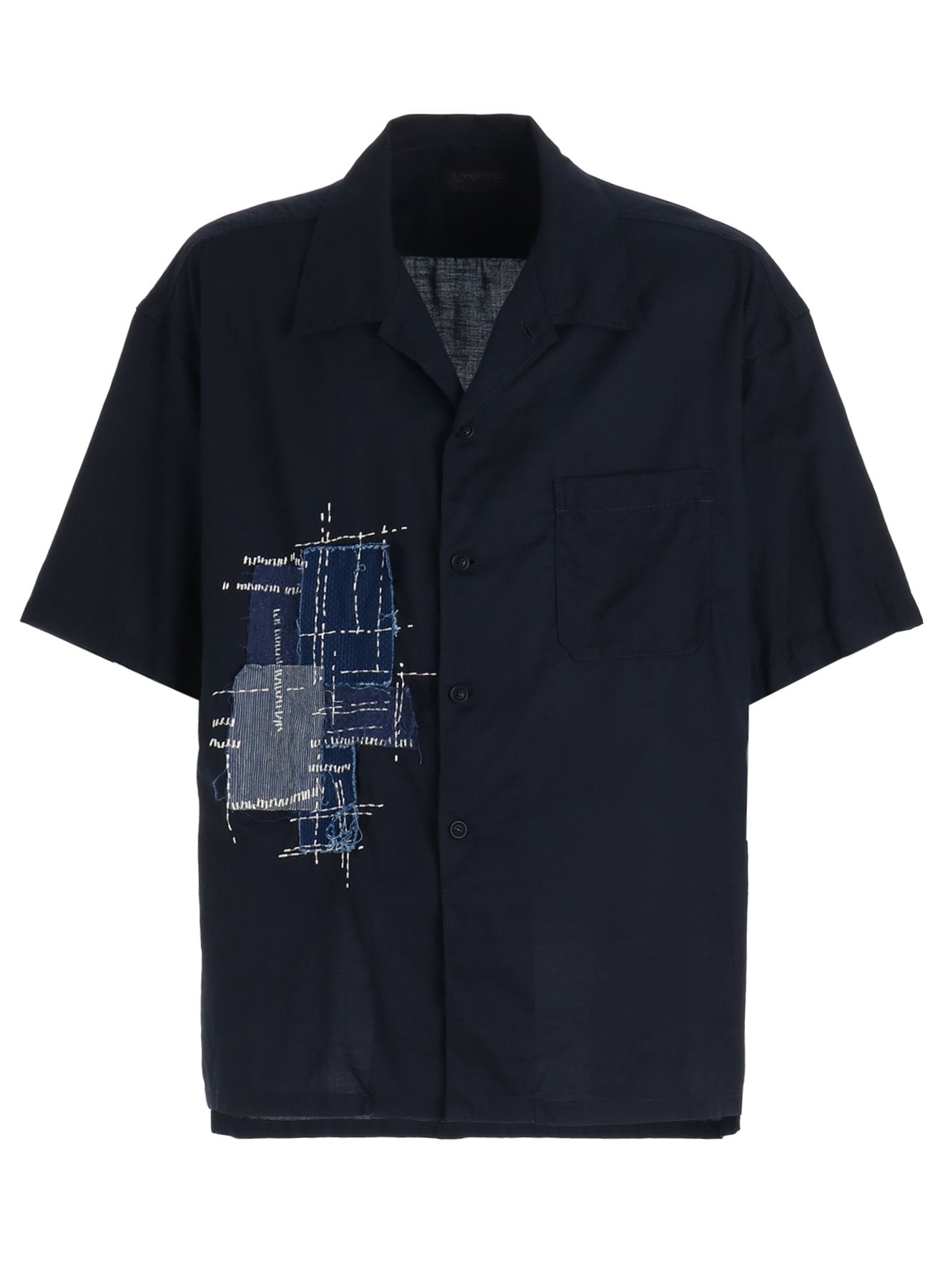 ORGANIC COTTON WASHER SHORT-SLEEVE SHIRT WITH SASHIKO EMBROIDERY