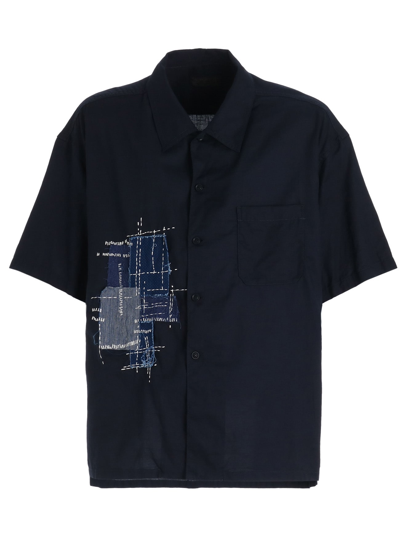 ORGANIC COTTON WASHER SHORT-SLEEVE SHIRT WITH SASHIKO EMBROIDERY