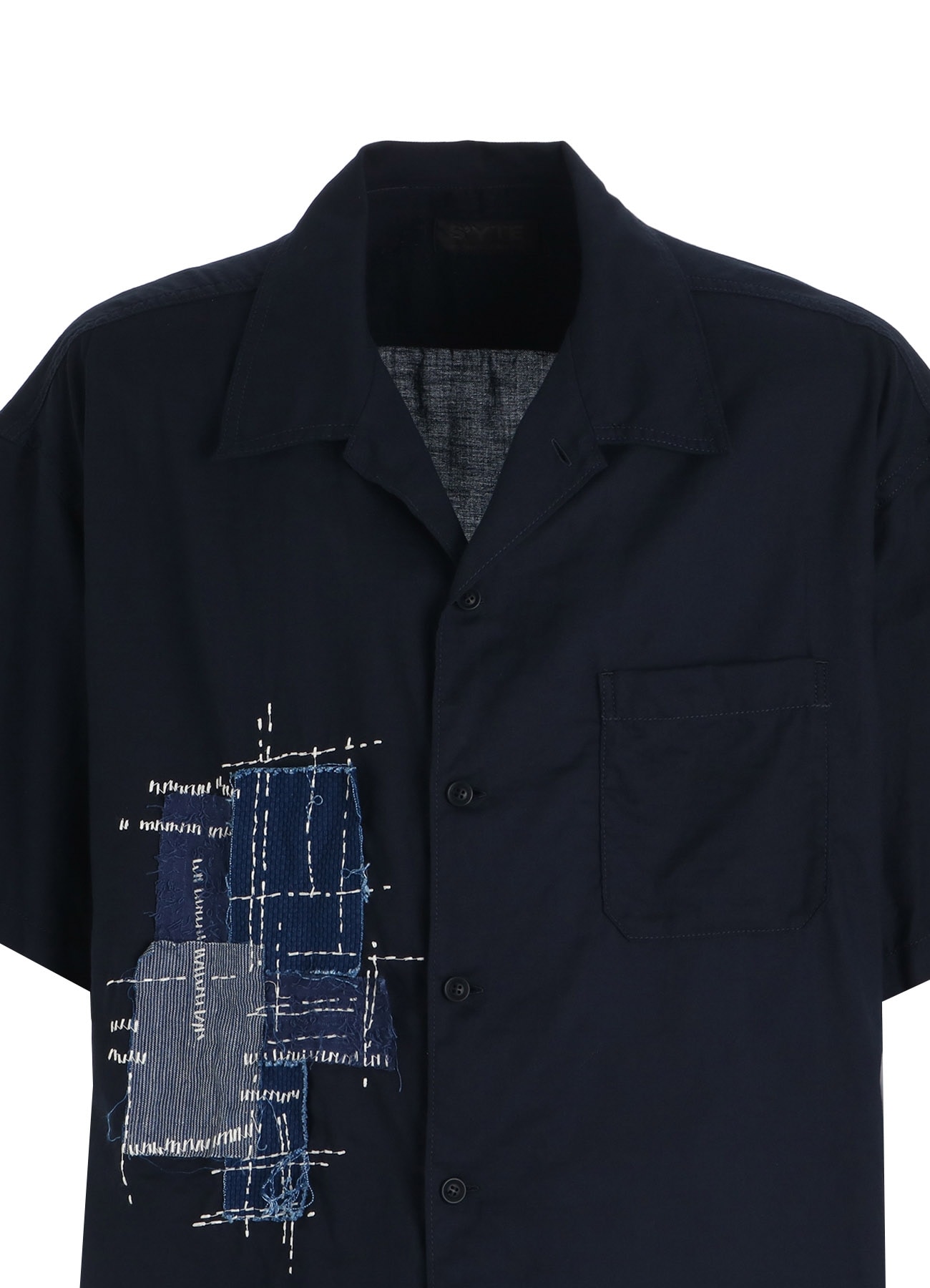 ORGANIC COTTON WASHER SHORT-SLEEVE SHIRT WITH SASHIKO EMBROIDERY