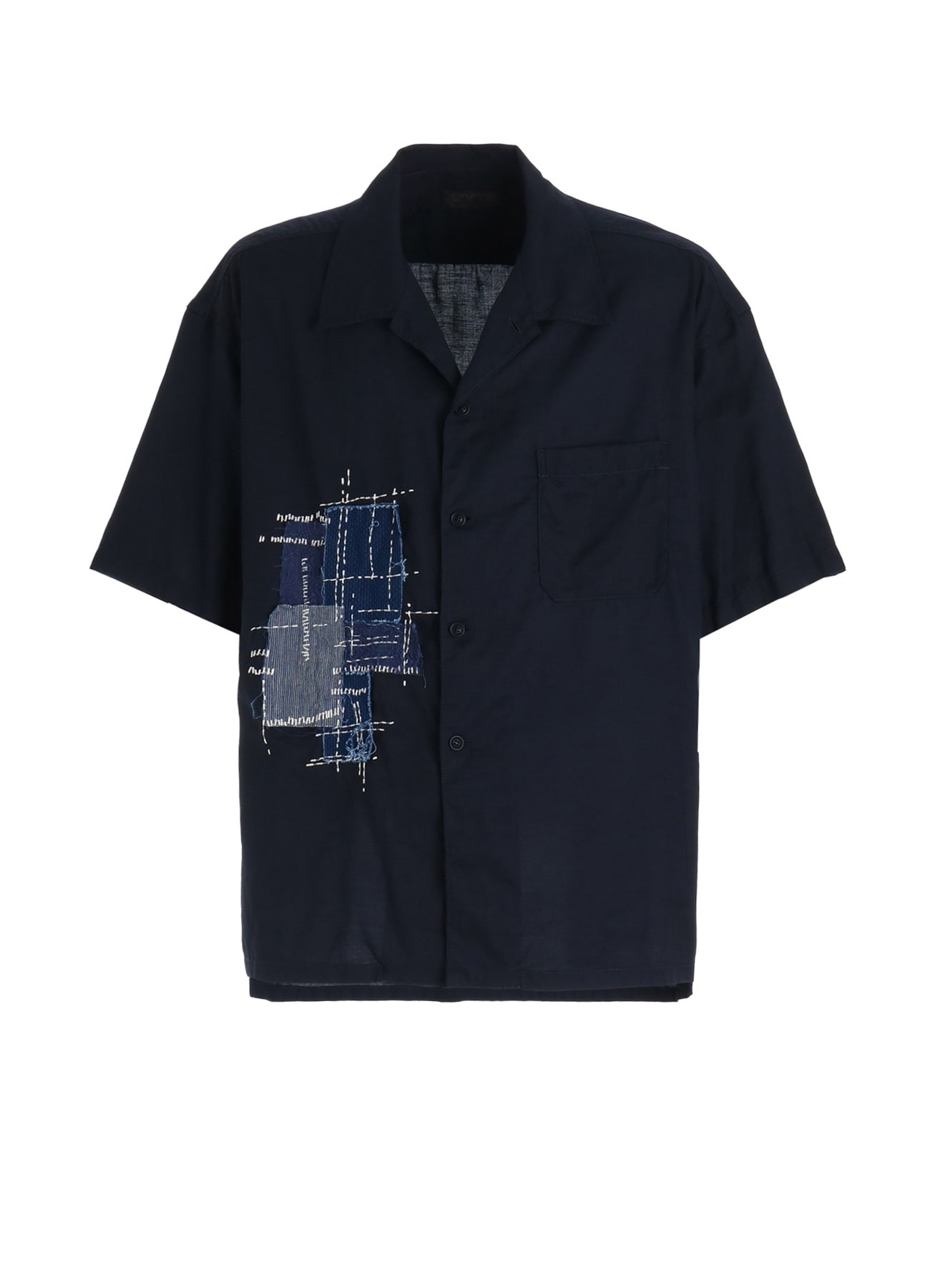 ORGANIC COTTON WASHER SHORT-SLEEVE SHIRT WITH SASHIKO EMBROIDERY