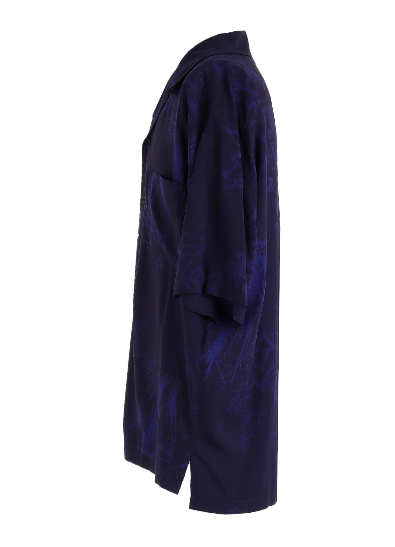 RAYON “Y” LETTER AND INDIAN MOTIF PRINT OPEN COLLAR SHIRT(M Navy