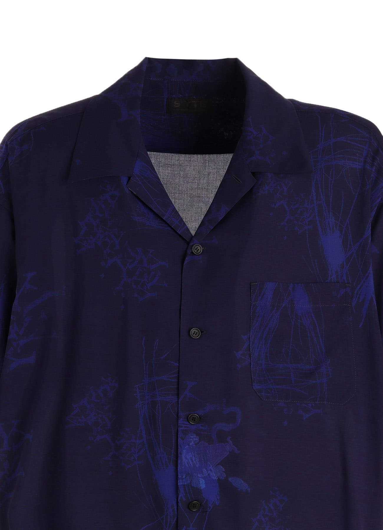 RAYON “Y” LETTER AND INDIAN MOTIF PRINT OPEN COLLAR SHIRT