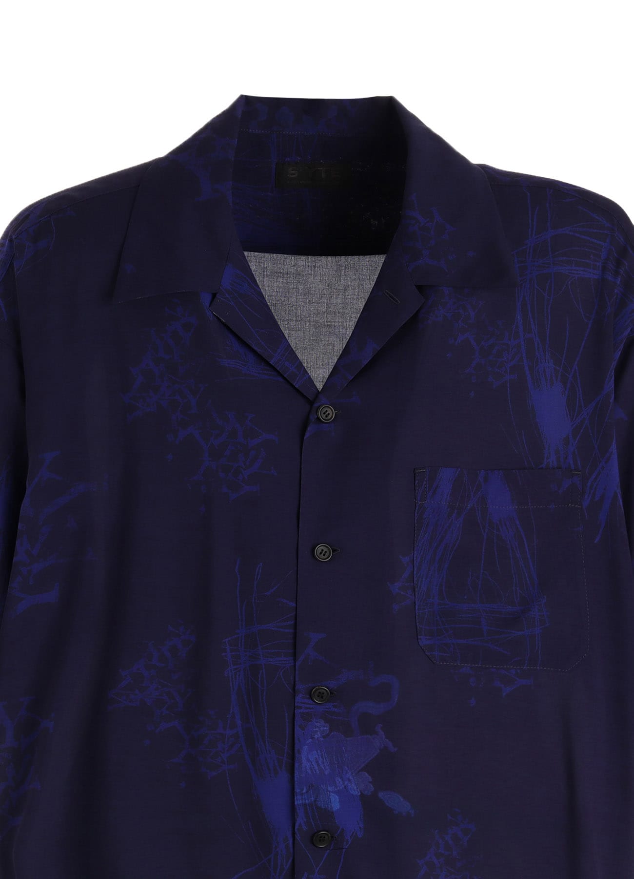 RAYON “Y” LETTER AND INDIAN MOTIF PRINT OPEN COLLAR SHIRT(M Navy