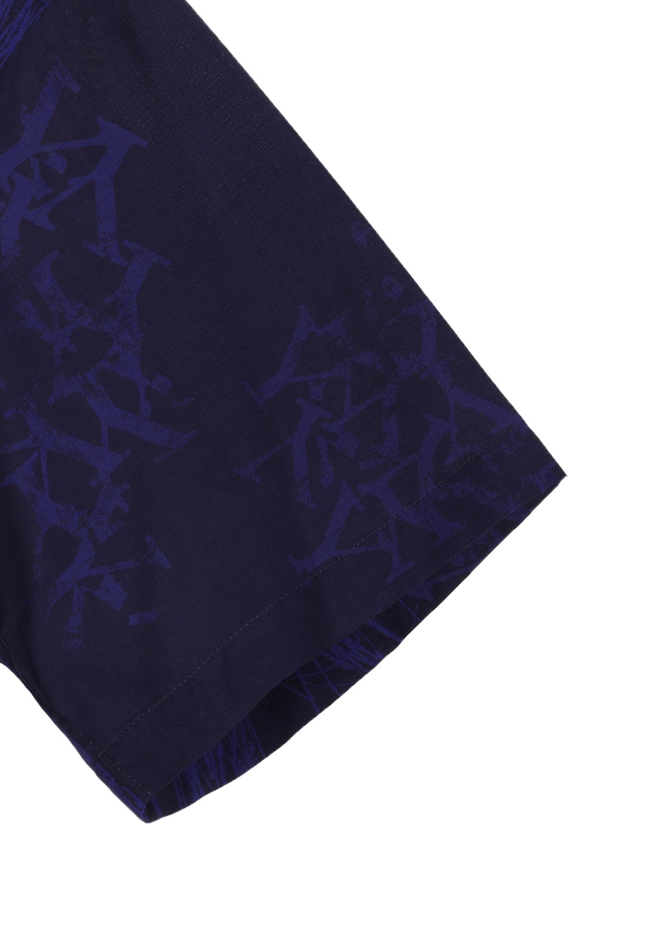 RAYON “Y” LETTER AND INDIAN MOTIF PRINT OPEN COLLAR SHIRT(M Navy