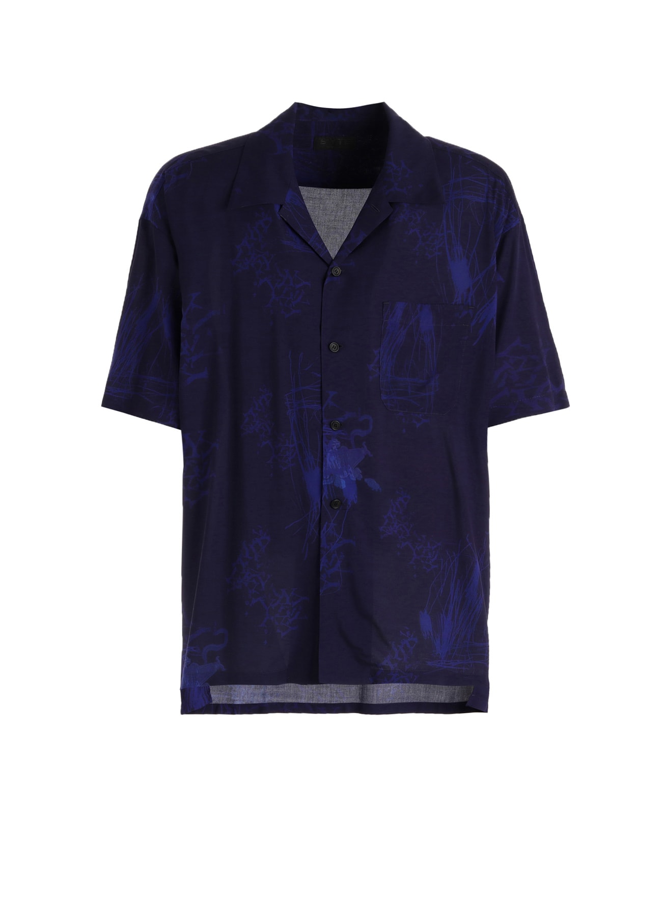 RAYON “Y” LETTER AND INDIAN MOTIF PRINT OPEN COLLAR SHIRT