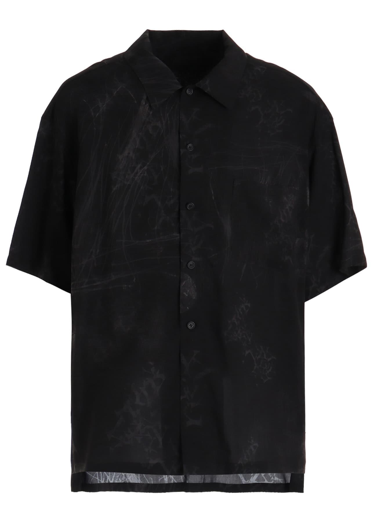 RAYON “Y” LETTER AND INDIAN MOTIF PRINT OPEN COLLAR SHIRT(M Black