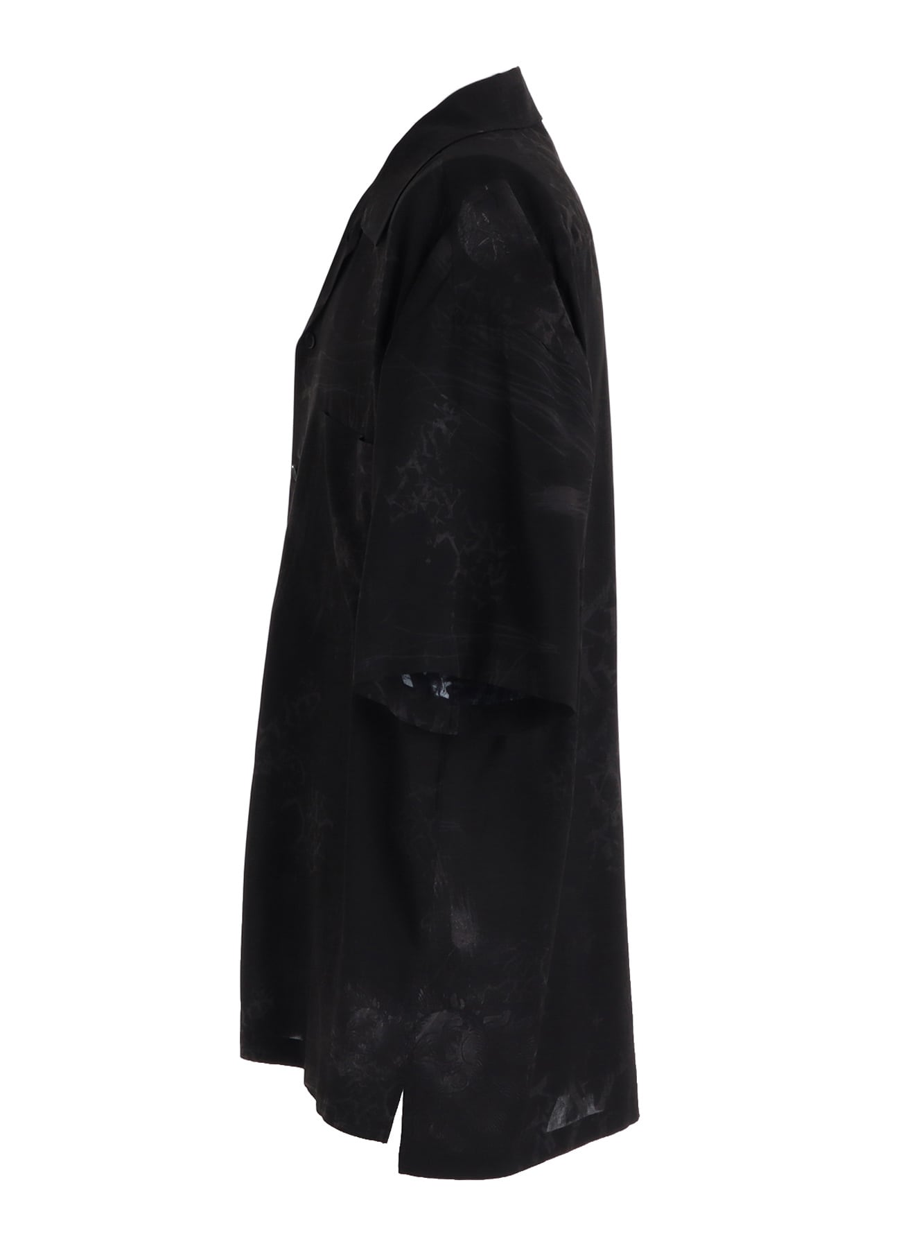 RAYON “Y” LETTER AND INDIAN MOTIF PRINT OPEN COLLAR SHIRT(M Black