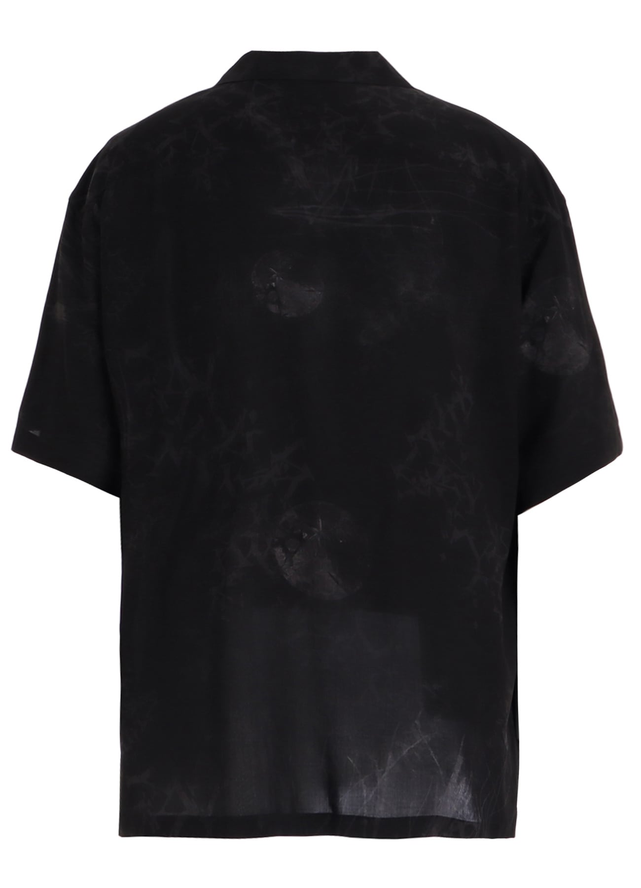 RAYON “Y” LETTER AND INDIAN MOTIF PRINT OPEN COLLAR SHIRT(M Black