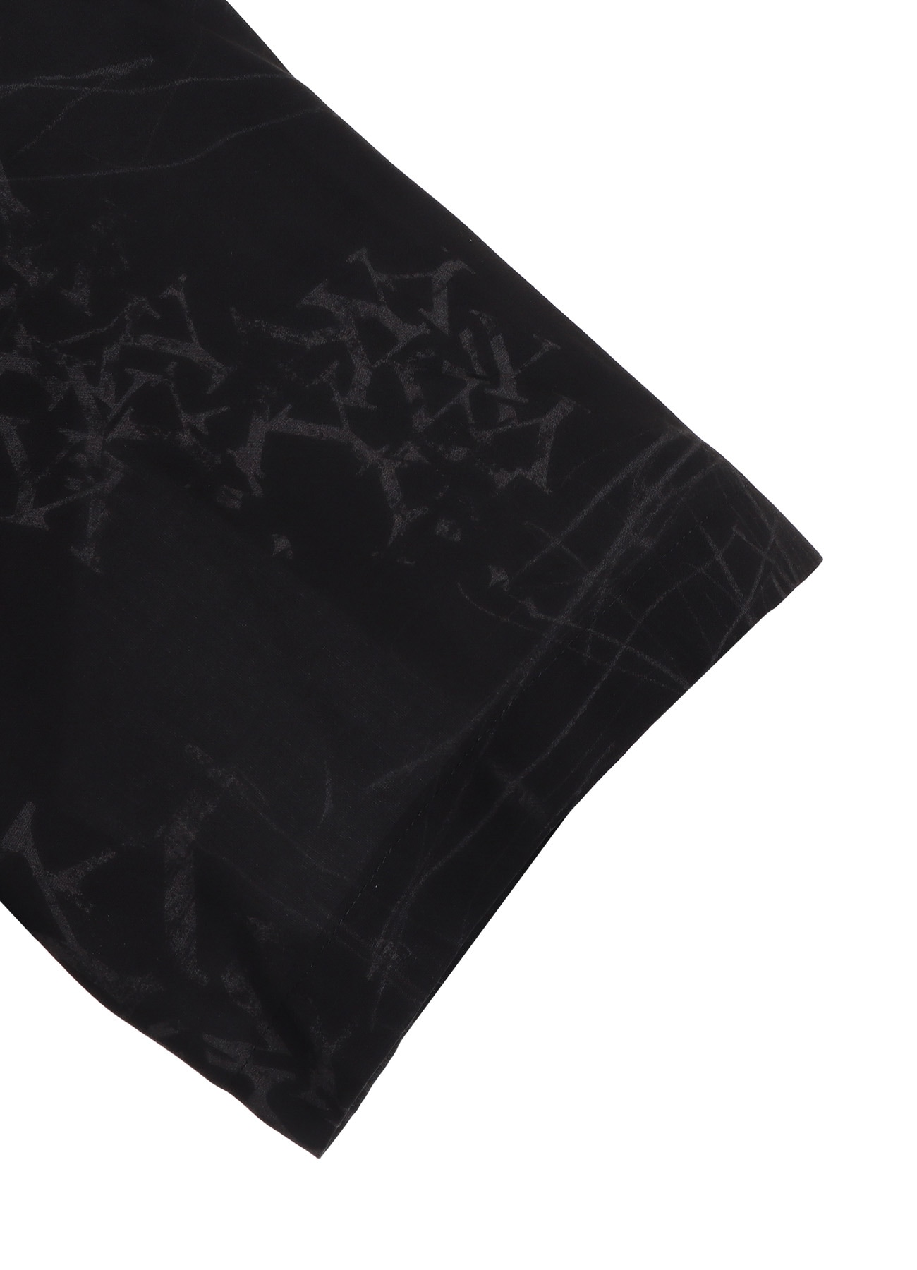 RAYON “Y” LETTER AND INDIAN MOTIF PRINT OPEN COLLAR SHIRT(M Black