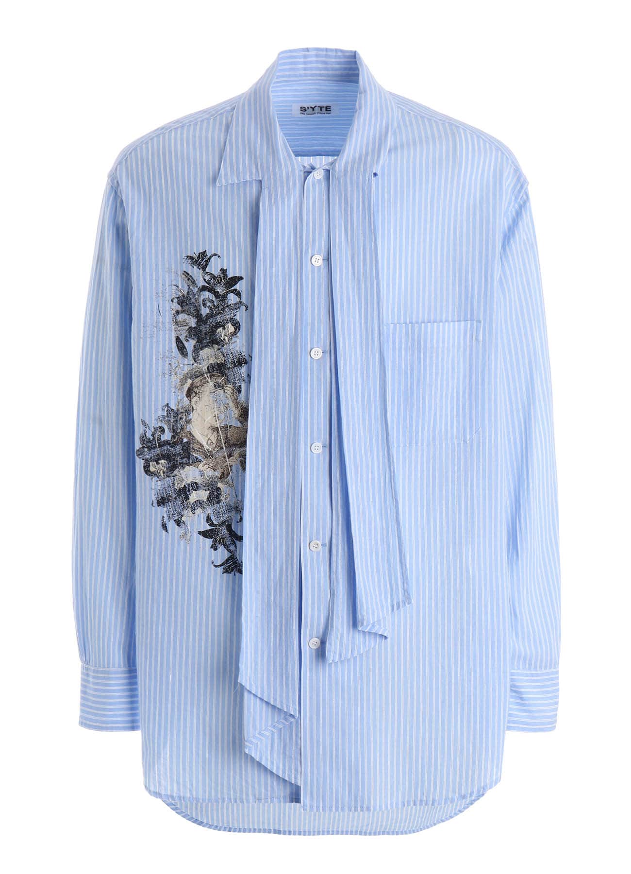 COTTON STRIPED HEAD IN HANDS PRINT RIBON SHIRT