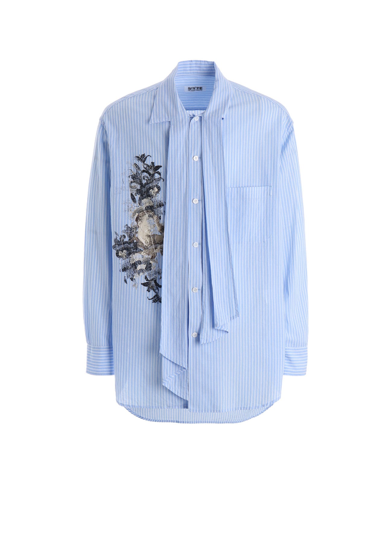 COTTON STRIPED HEAD IN HANDS PRINT RIBON SHIRT