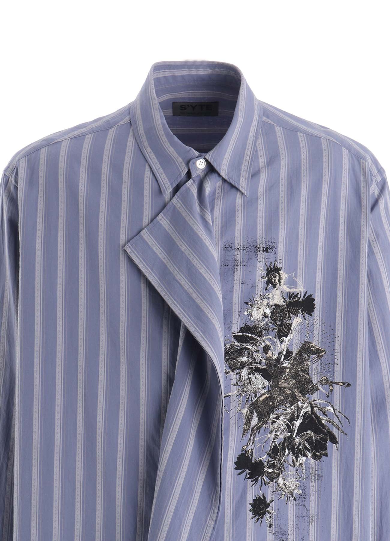 COTTON STRIPED HORSE RIDER PRINT DRAPE SHIRT