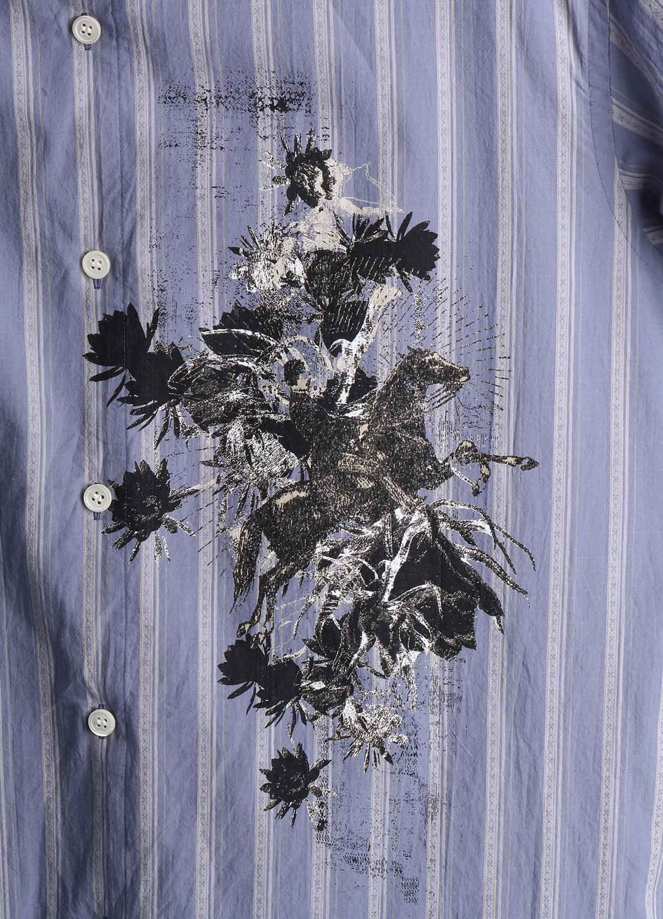 COTTON STRIPED HORSE RIDER PRINT DRAPE SHIRT