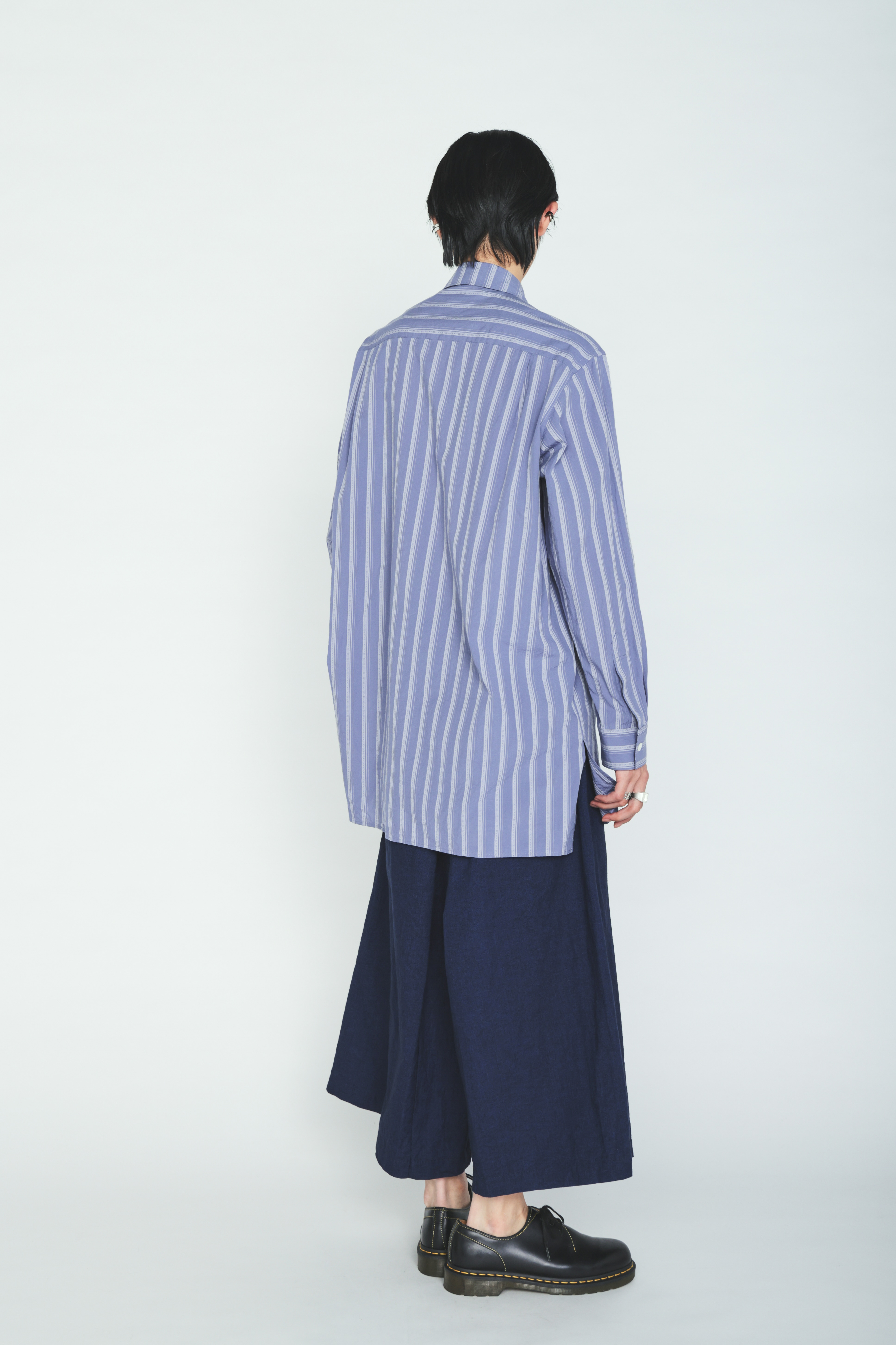 COTTON STRIPED HORSE RIDER PRINT DRAPE SHIRT