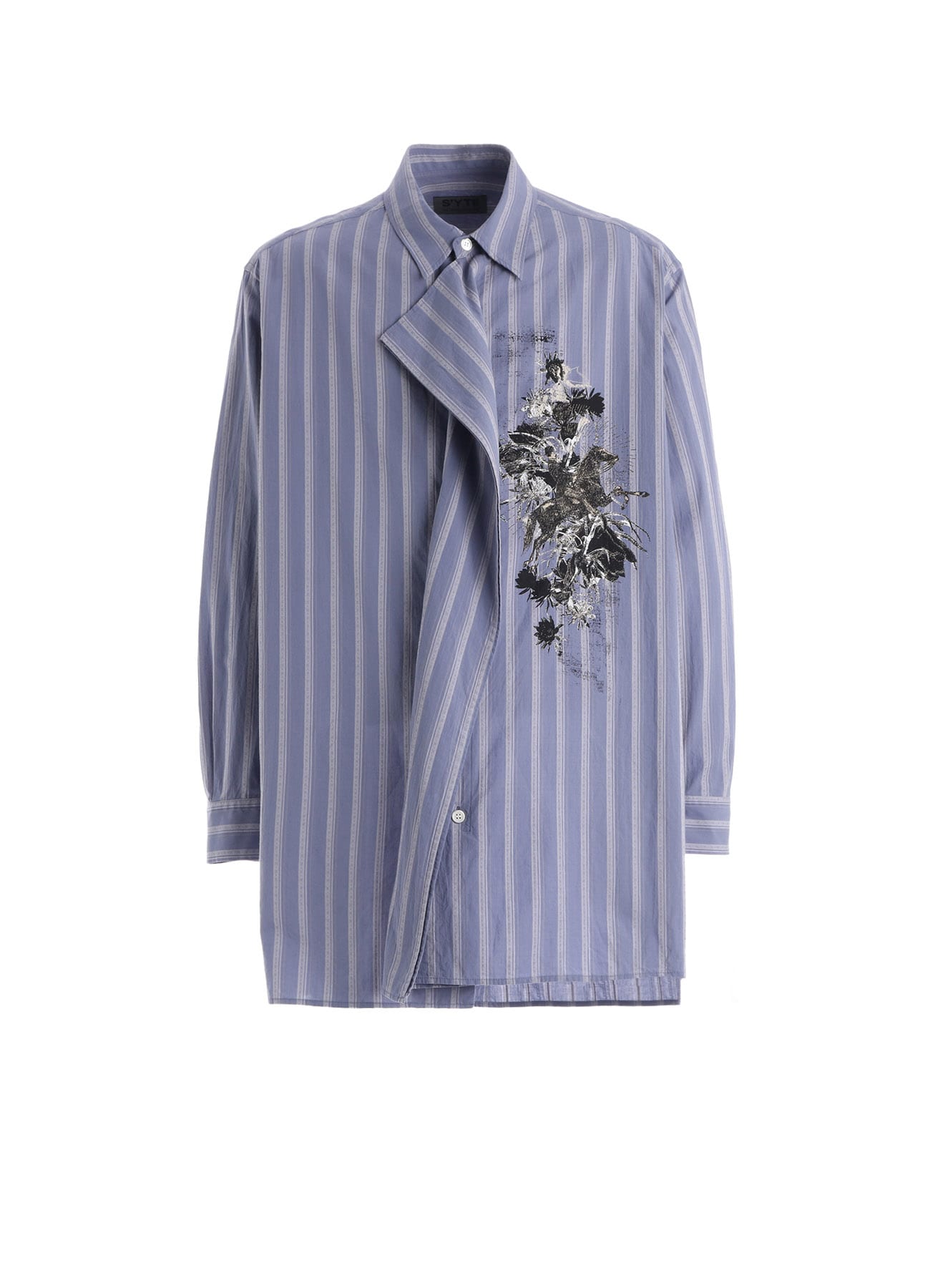 COTTON STRIPED HORSE RIDER PRINT DRAPE SHIRT