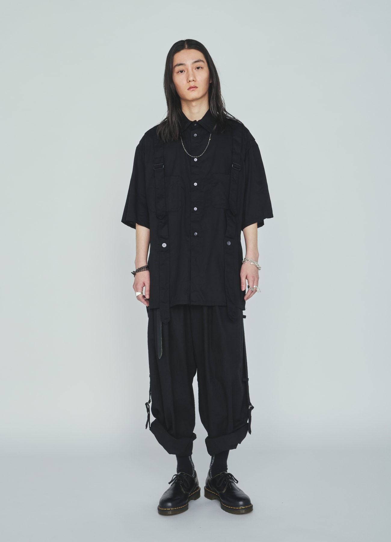 COTTON TWILL BELT REGULAR COLLAR SHORT-SLEEVE SHIRT