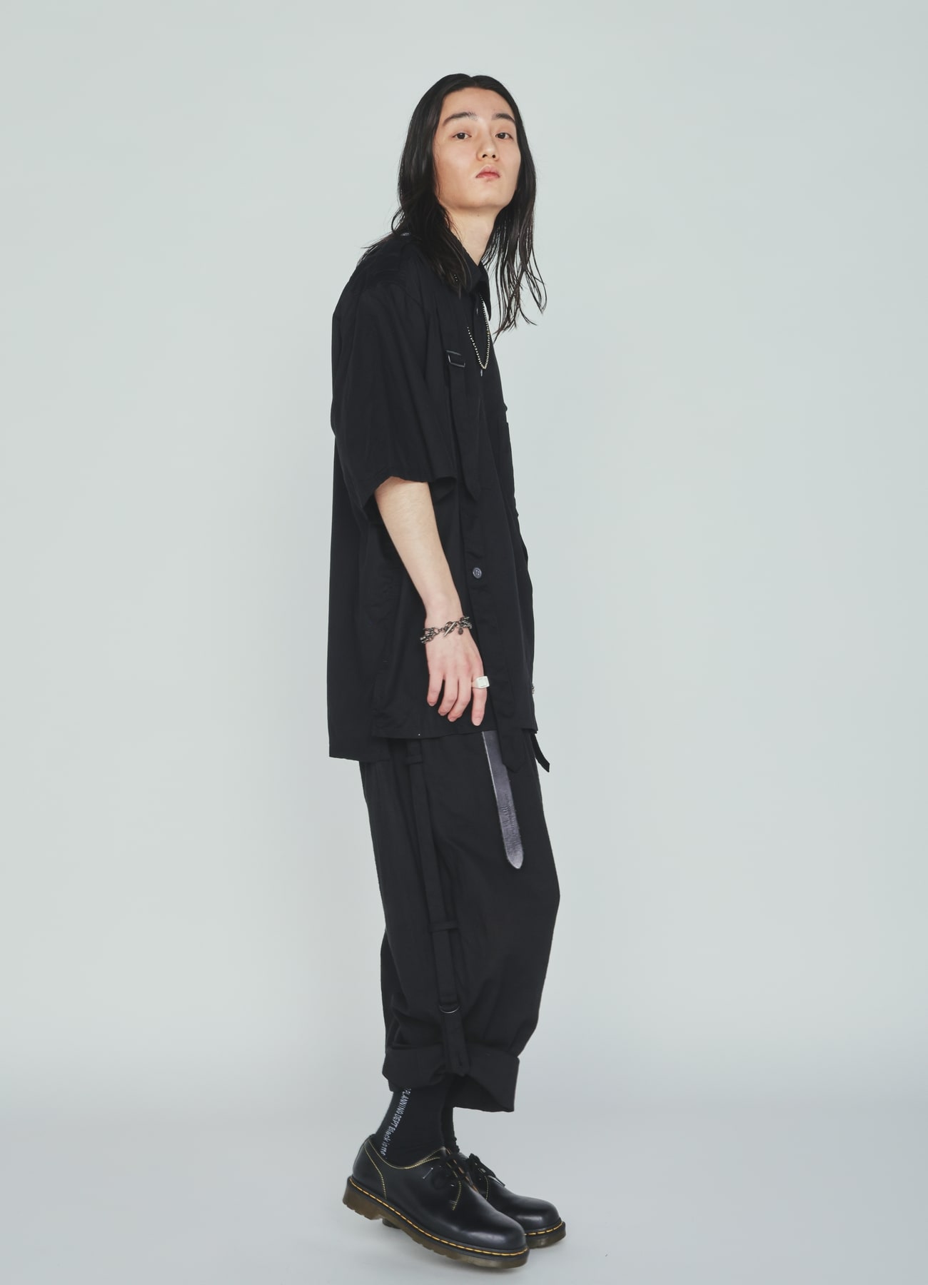 COTTON TWILL BELT REGULAR COLLAR SHORT-SLEEVE SHIRT