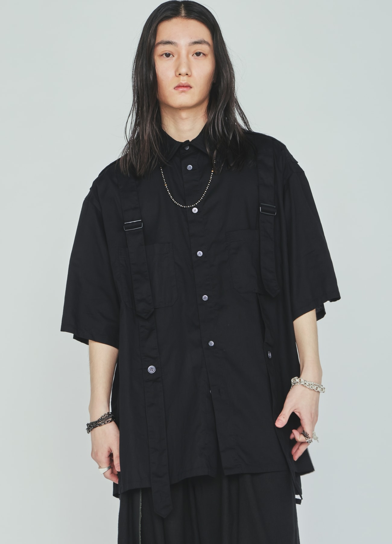 COTTON TWILL BELT REGULAR COLLAR SHORT-SLEEVE SHIRT