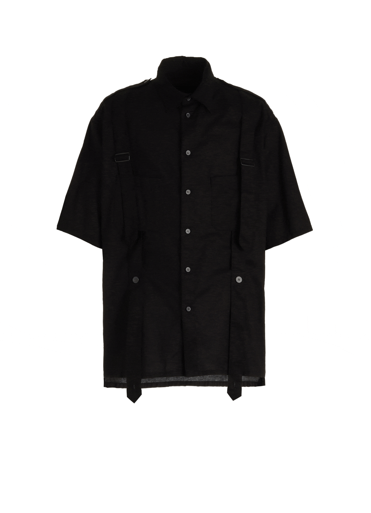 COTTON TWILL BELT REGULAR COLLAR SHORT-SLEEVE SHIRT