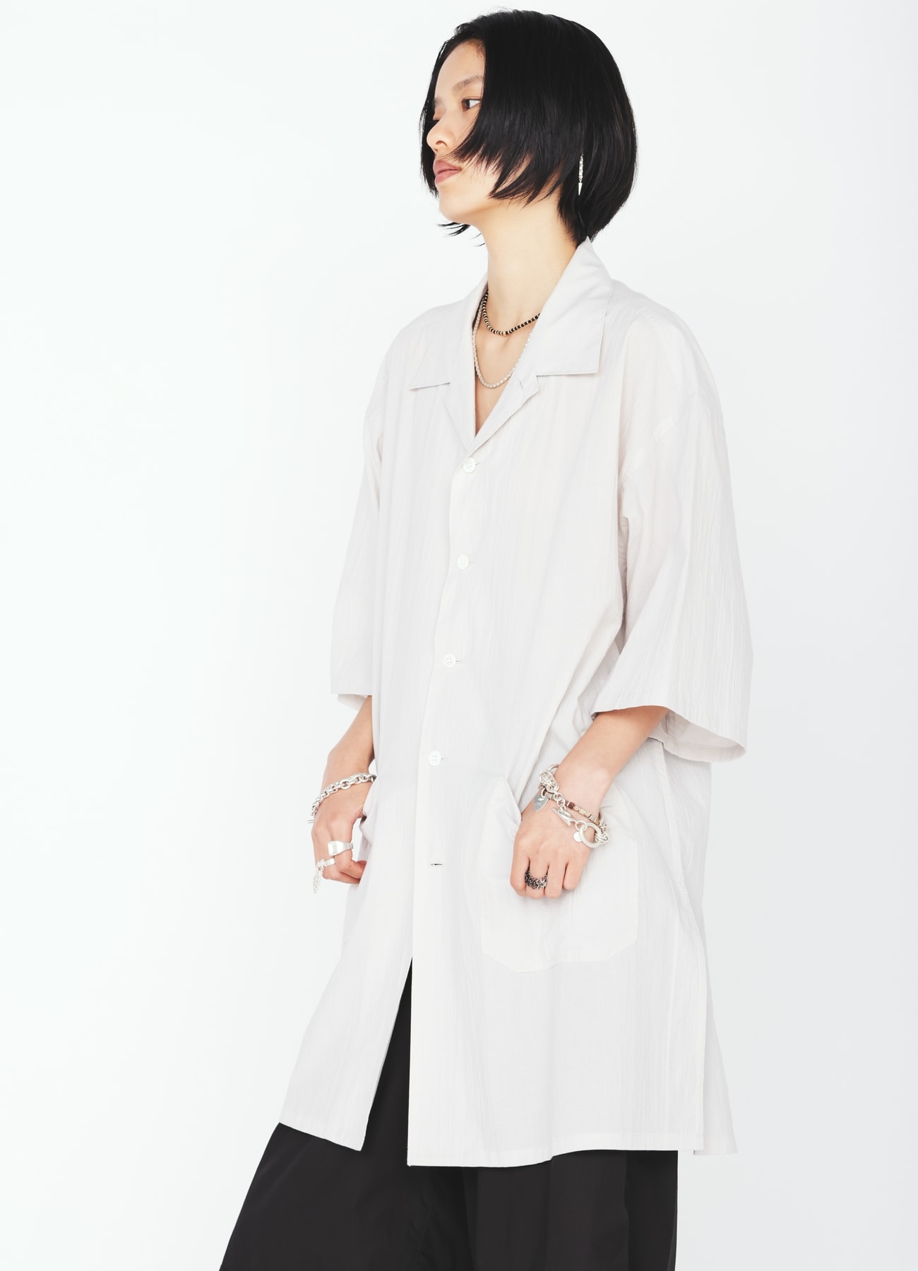60S COTTON LAWN OPEN COLLAR SHIRT