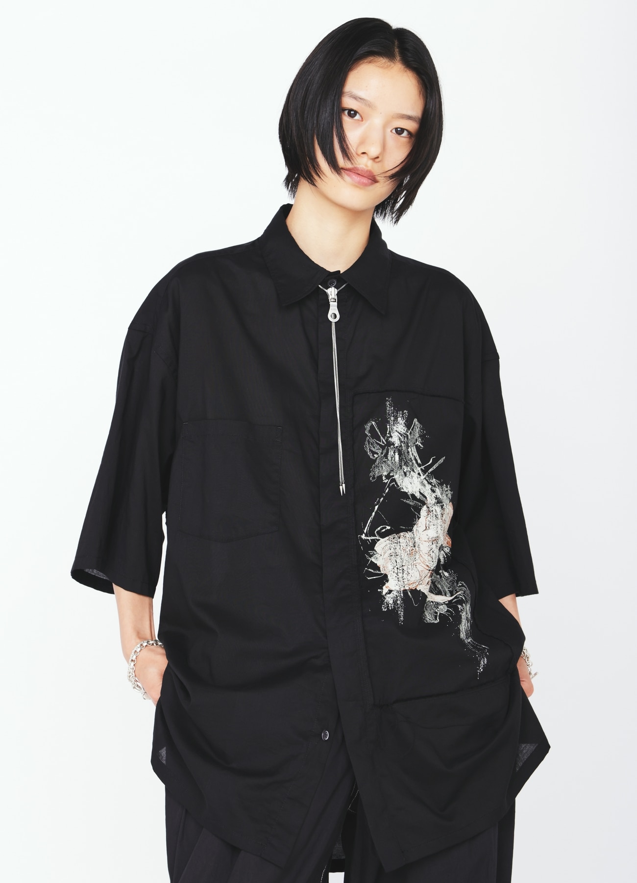 COTTON BAT-ANGEL PIGMENT PRINT SHIRT