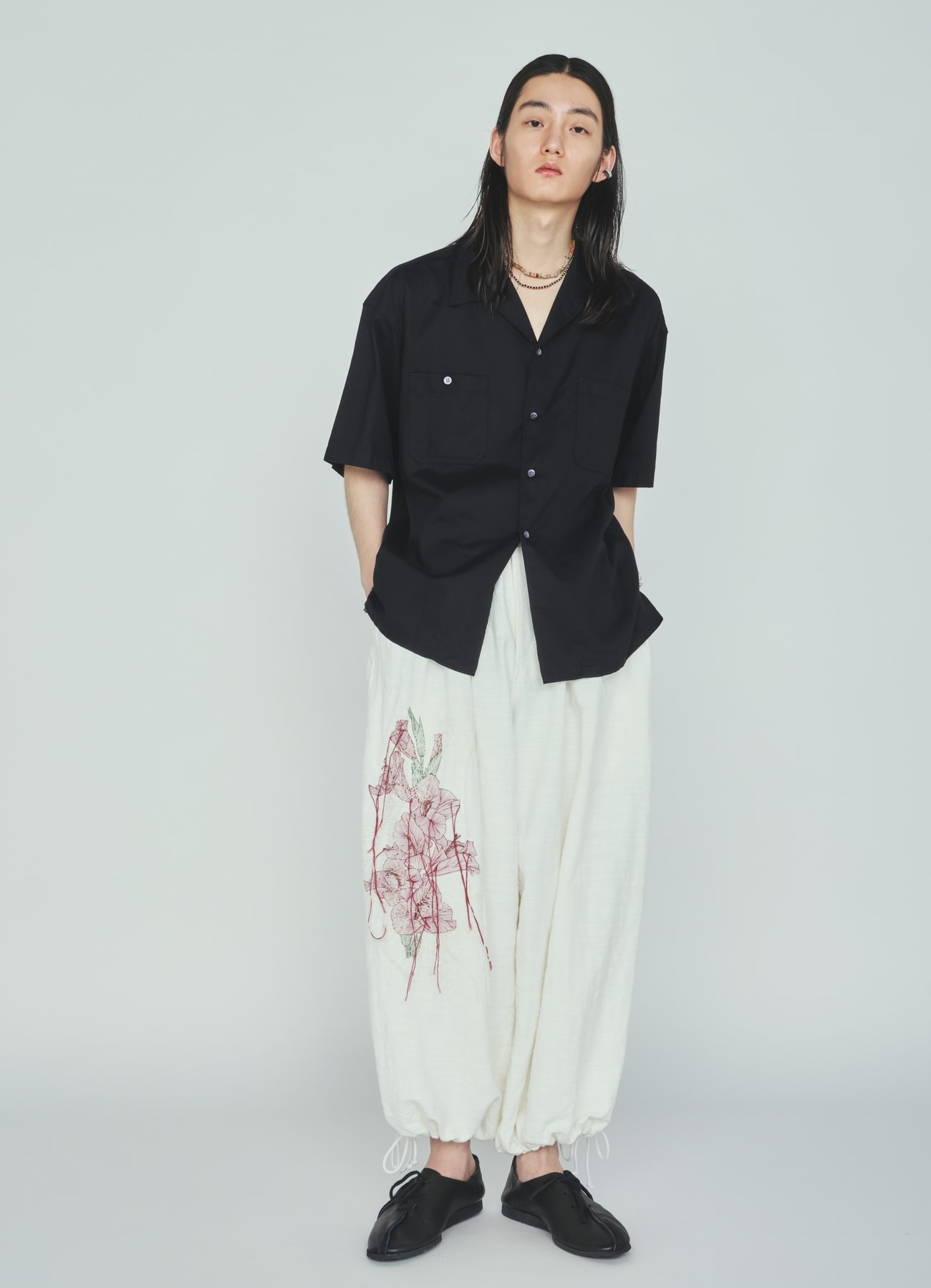 COTTON TWILL OPEN COLLAR SHORT-SLEEVE SHIRT