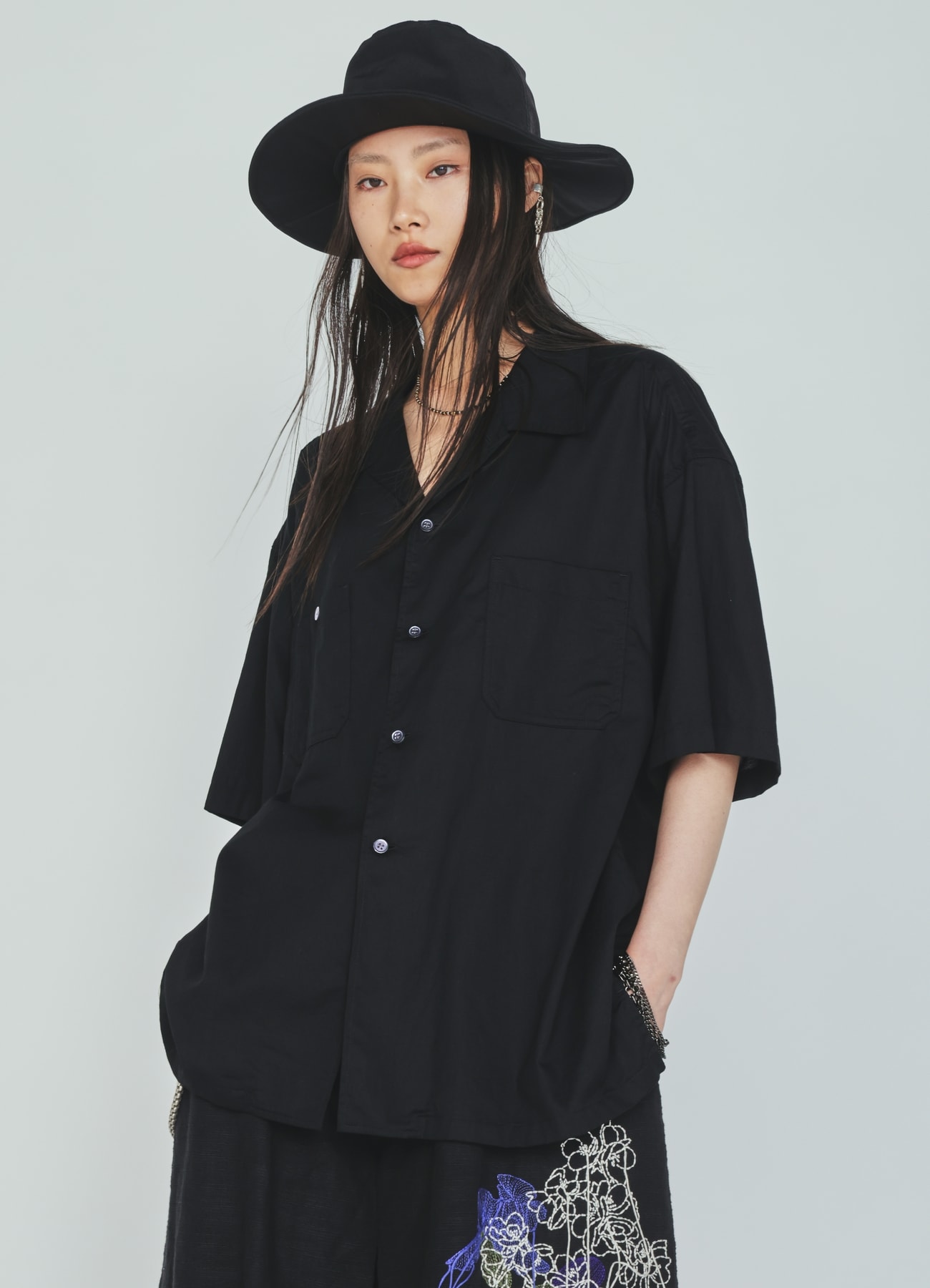 COTTON TWILL OPEN COLLAR SHORT-SLEEVE SHIRT