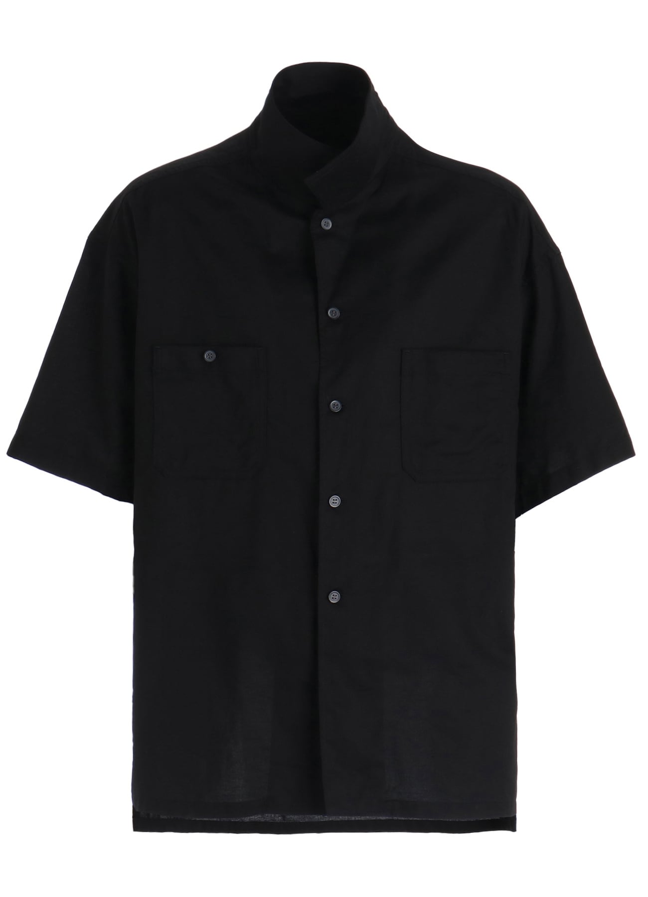 COTTON TWILL OPEN COLLAR SHORT-SLEEVE SHIRT