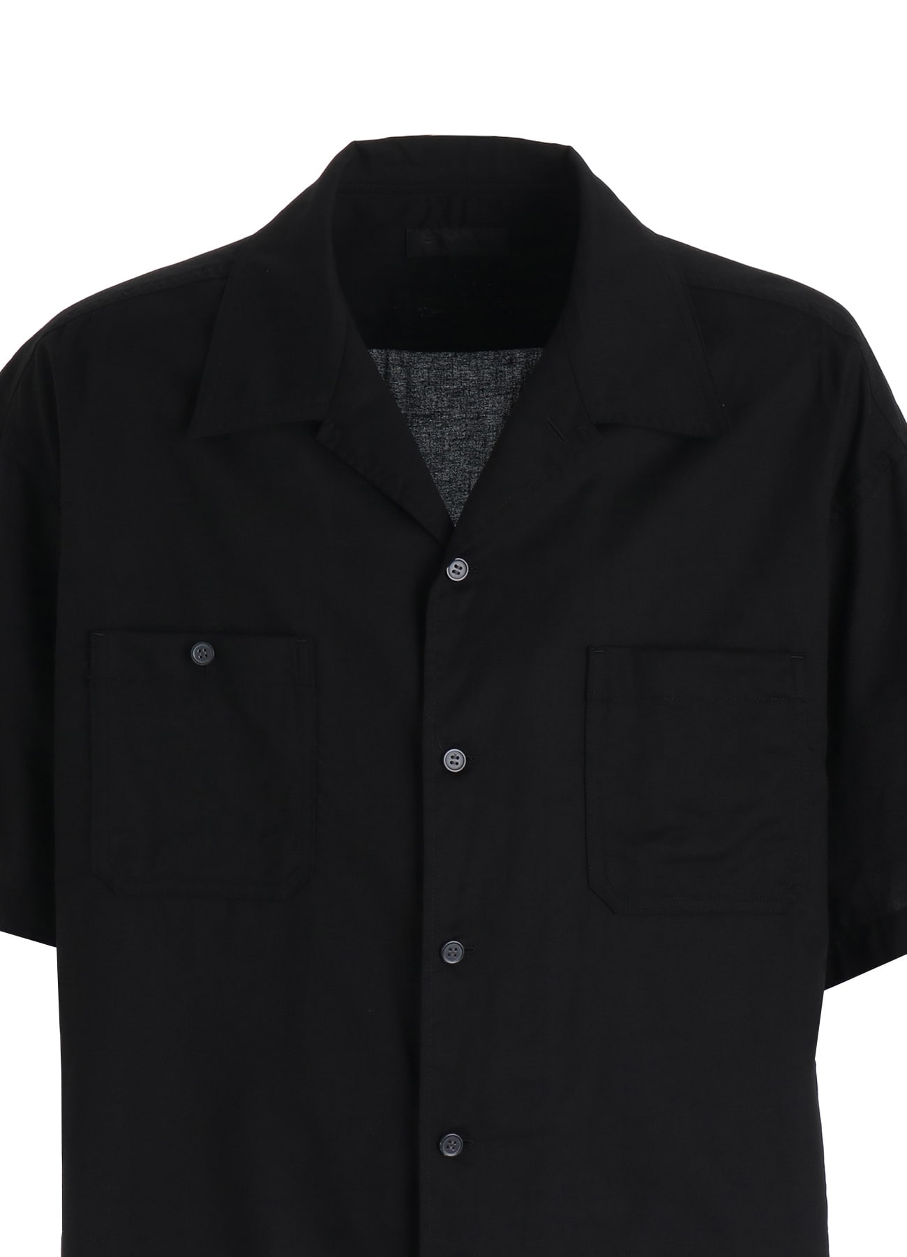COTTON TWILL OPEN COLLAR SHORT-SLEEVE SHIRT