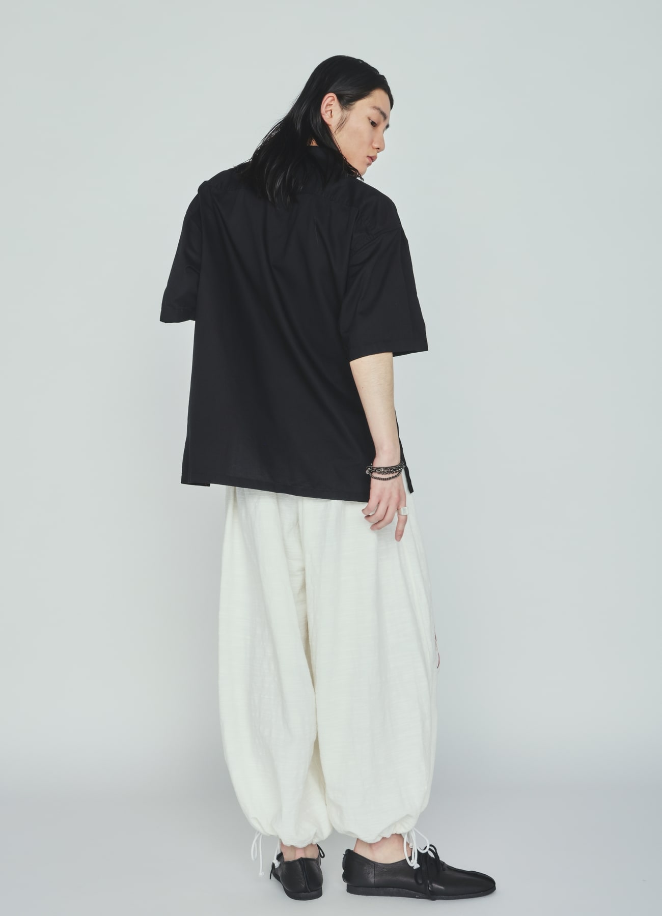 COTTON TWILL OPEN COLLAR SHORT-SLEEVE SHIRT