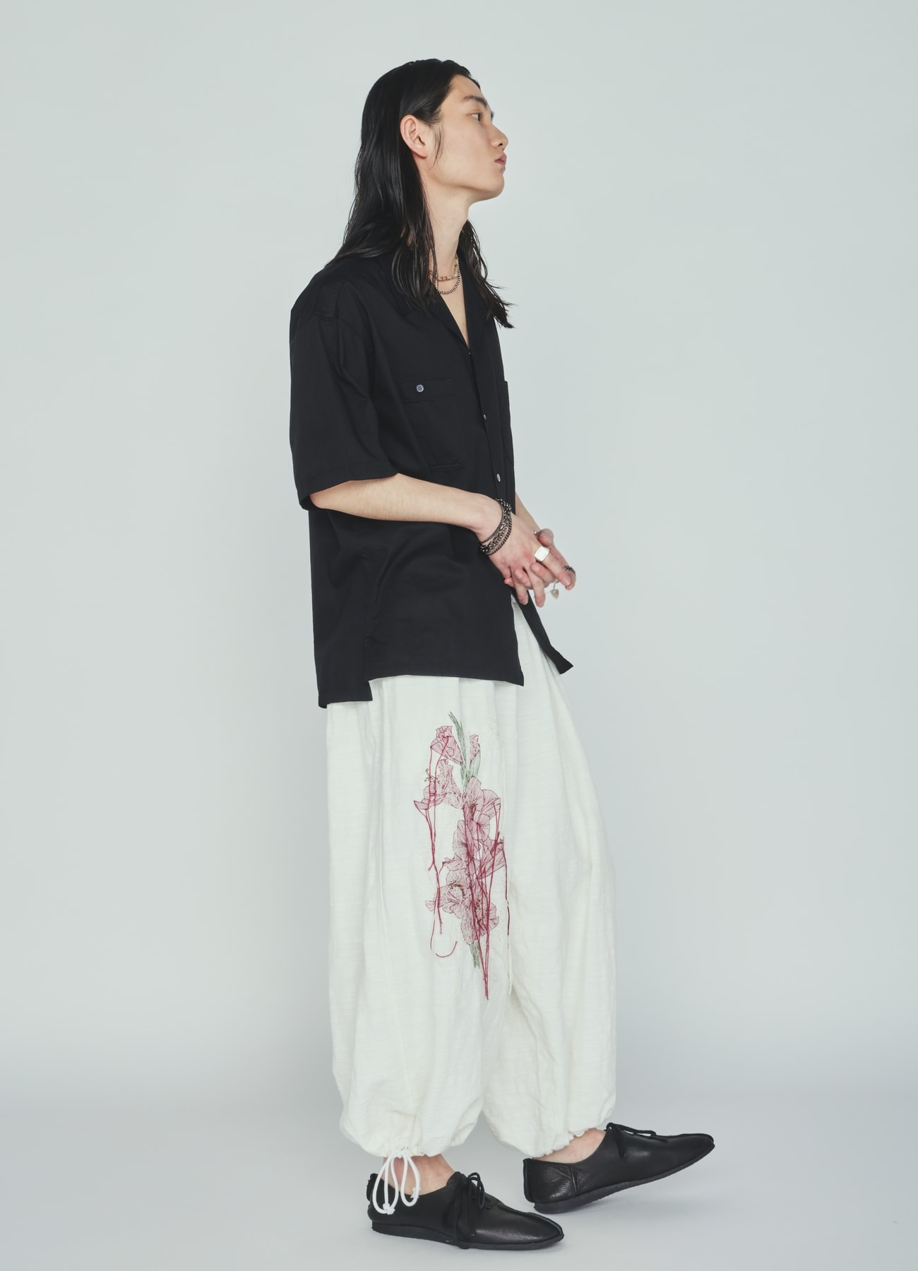 COTTON TWILL OPEN COLLAR SHORT-SLEEVE SHIRT