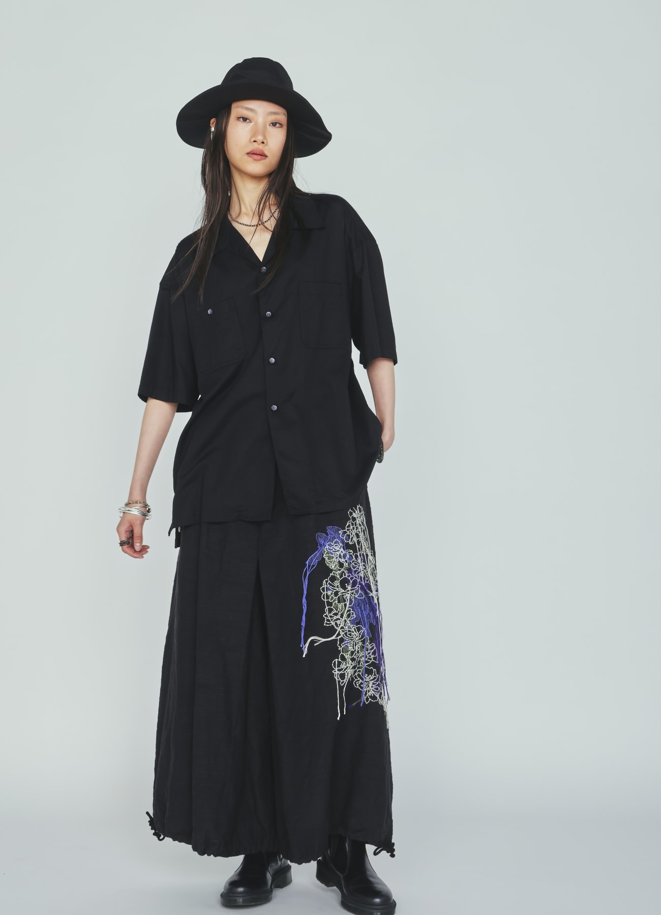 COTTON TWILL OPEN COLLAR SHORT-SLEEVE SHIRT