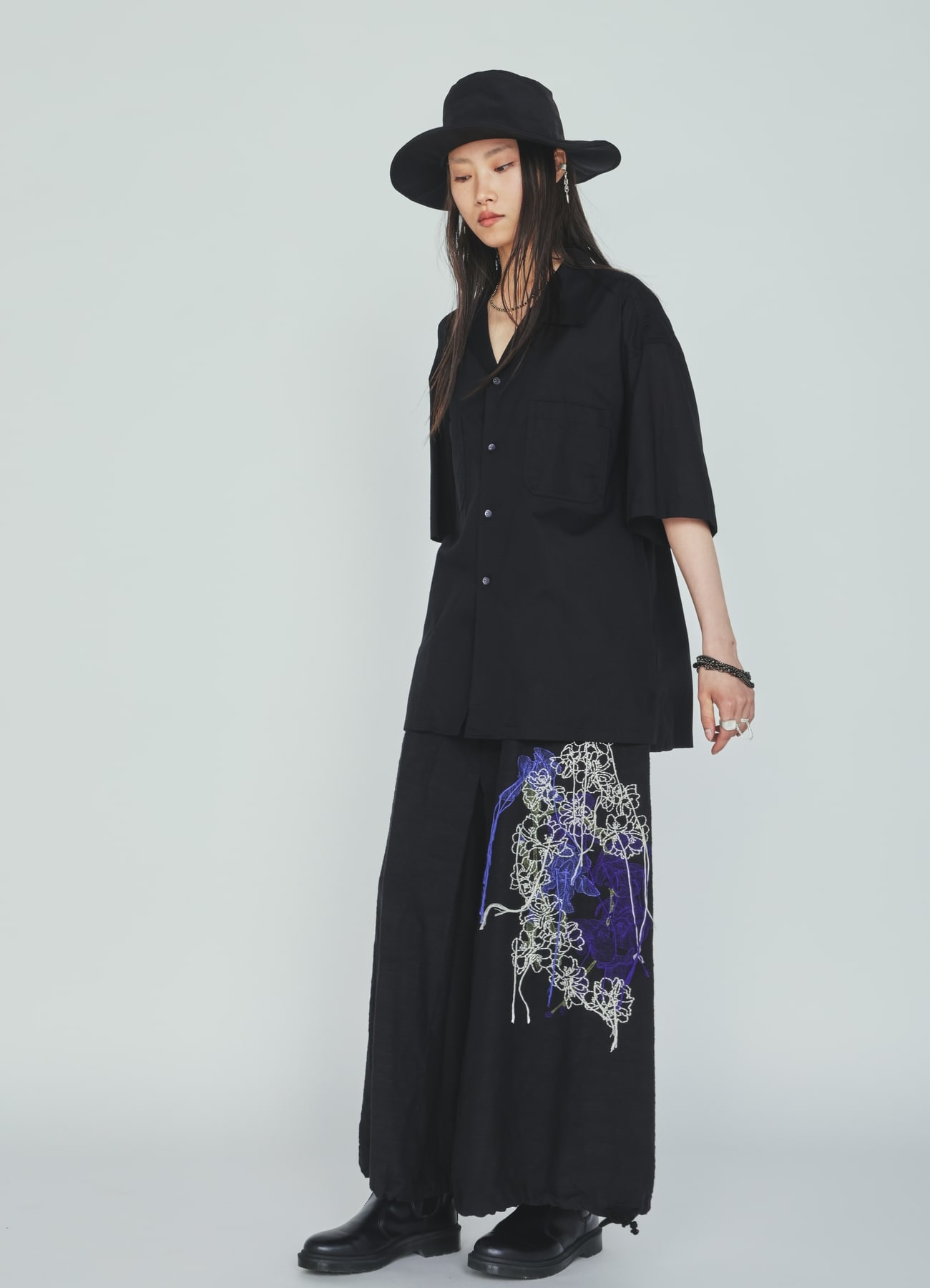 COTTON TWILL OPEN COLLAR SHORT-SLEEVE SHIRT