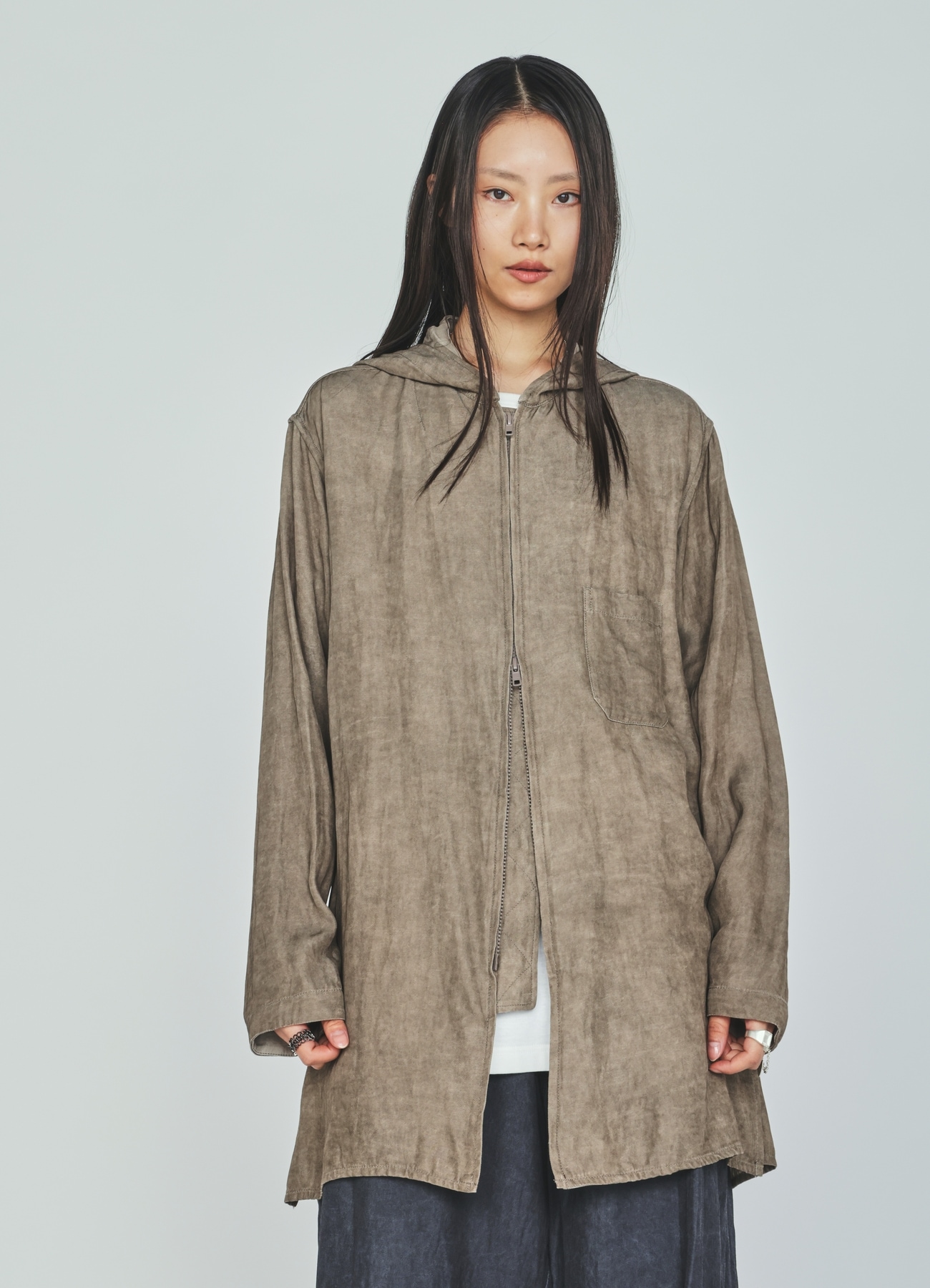 VIS/LI TWILL PIGMENT PRINT HOODED ZIP SHIRT