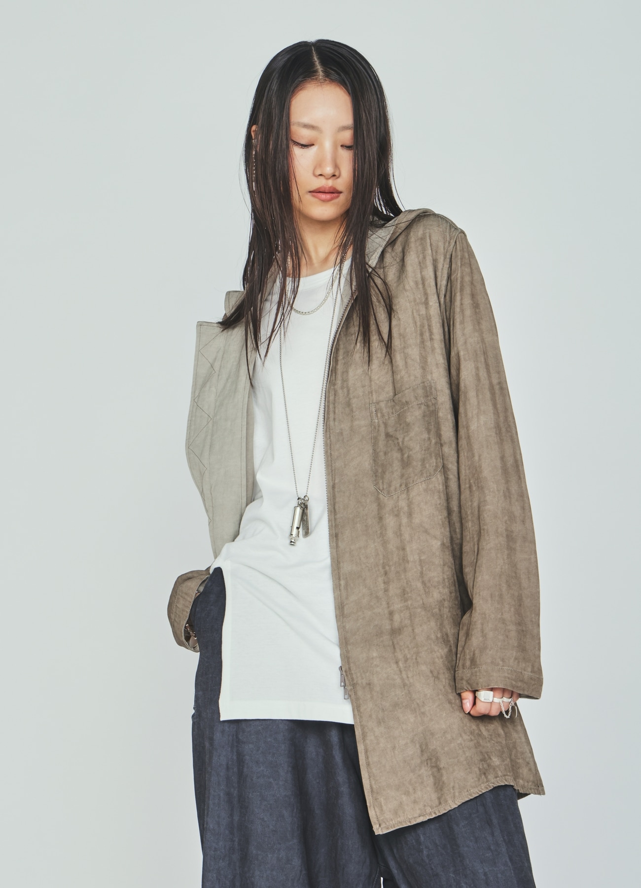 VIS/LI TWILL PIGMENT PRINT HOODED ZIP SHIRT