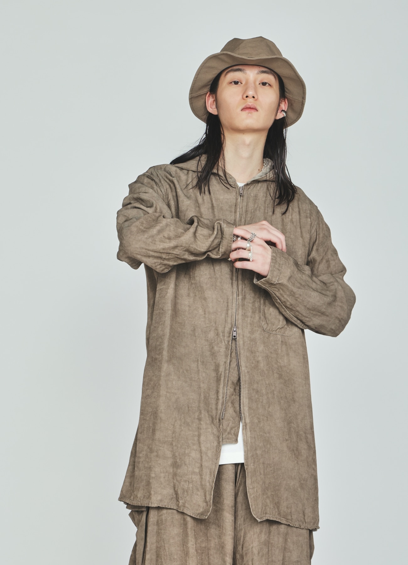 VIS/LI TWILL PIGMENT PRINT HOODED ZIP SHIRT