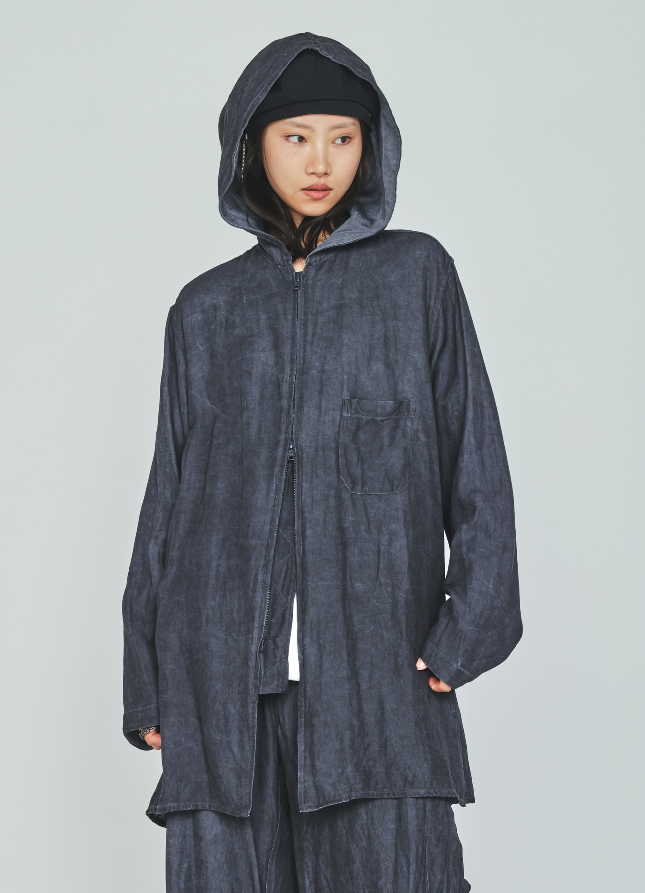 VIS/LI TWILL PIGMENT PRINT HOODED ZIP SHIRT