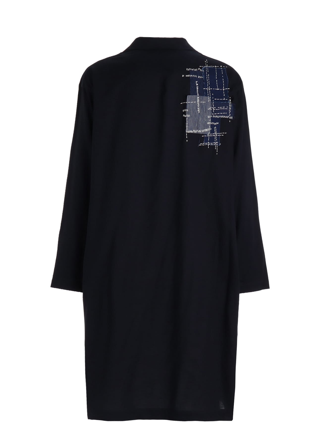 ORGANIC COTTON WASHER ONE-BUTTON LONG COAT WITH SASHIKO EMBROIDERY