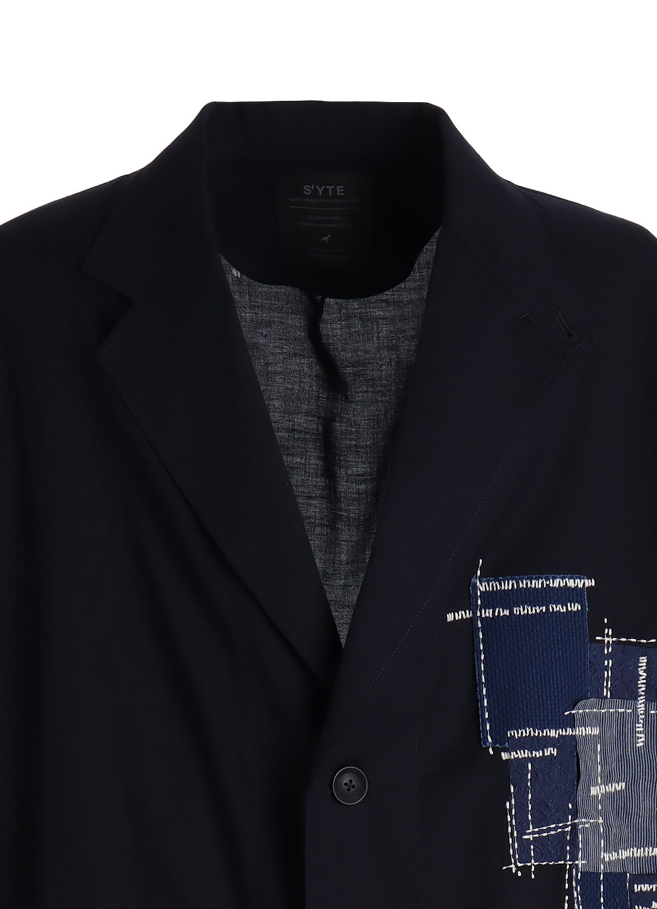 ORGANIC COTTON WASHER ONE-BUTTON LONG COAT WITH SASHIKO EMBROIDERY