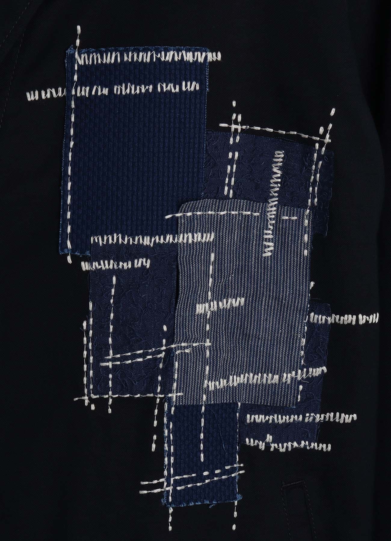 ORGANIC COTTON WASHER ONE-BUTTON LONG COAT WITH SASHIKO EMBROIDERY