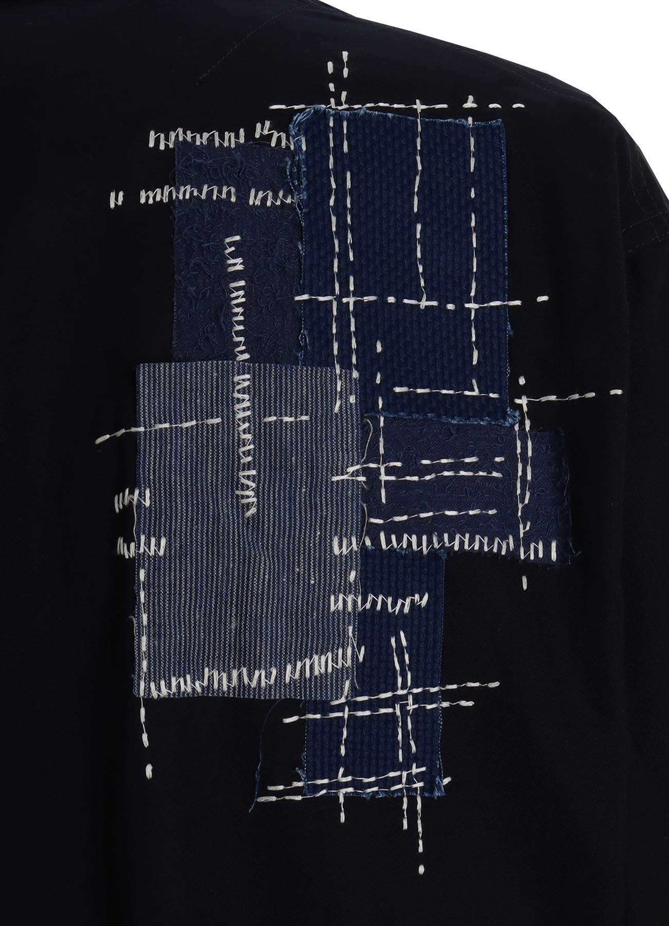 ORGANIC COTTON WASHER ONE-BUTTON LONG COAT WITH SASHIKO EMBROIDERY