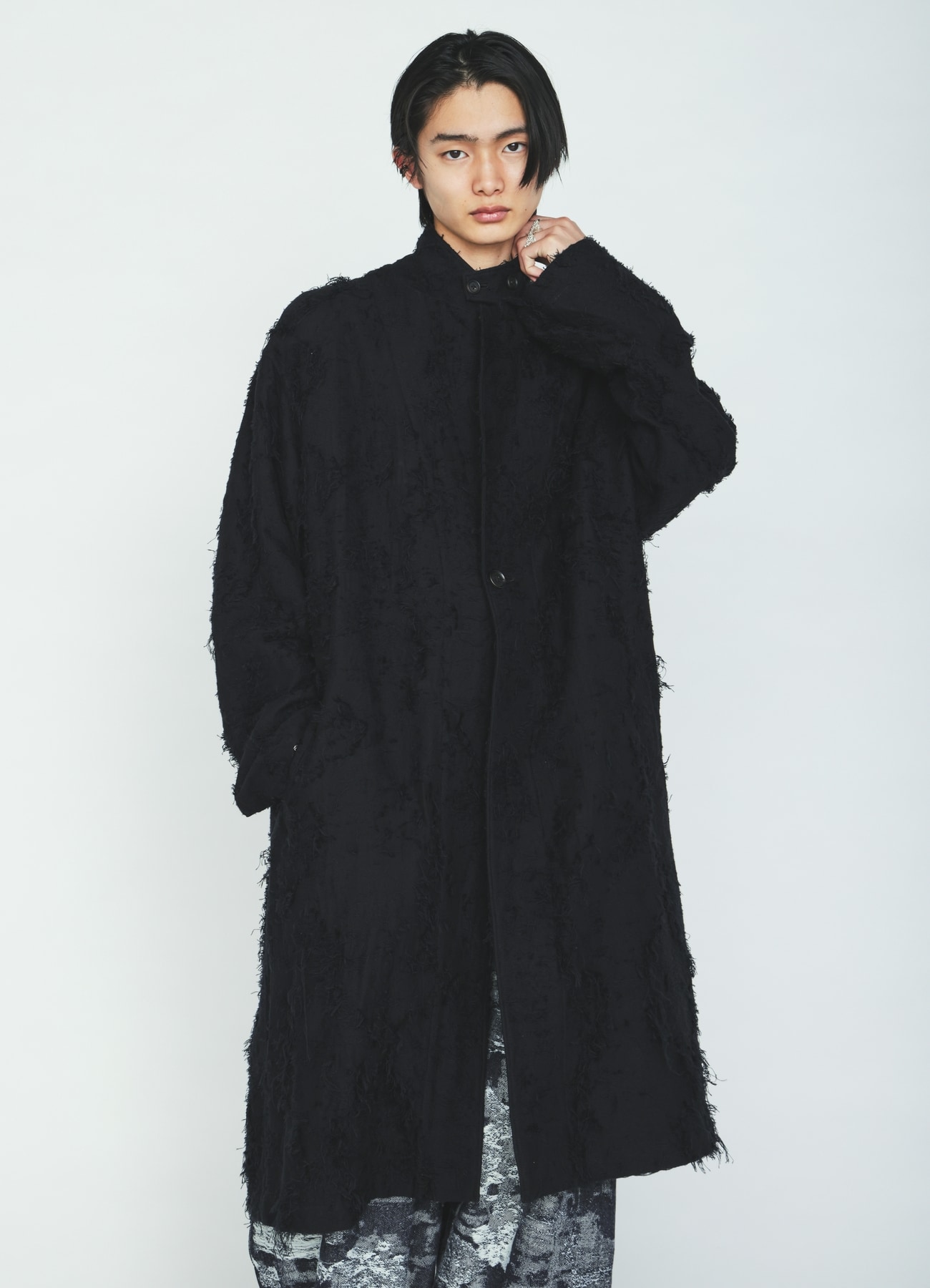 COTTON BOTANICAL SHEER JACQUARD ONE-BUTTON LONG COAT
