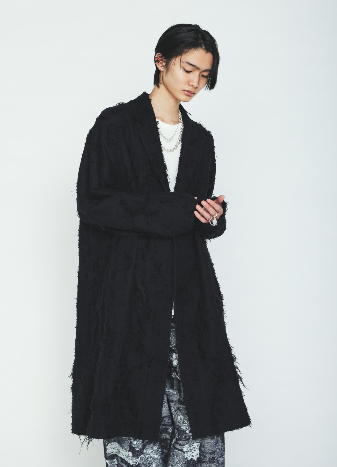 COTTON BOTANICAL SHEER JACQUARD ONE-BUTTON LONG COAT
