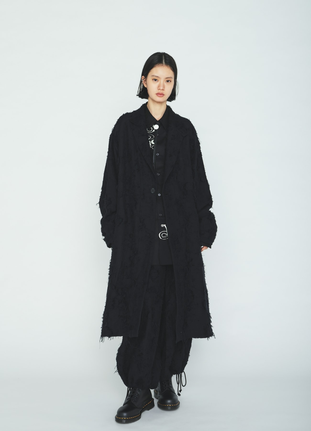 COTTON BOTANICAL SHEER JACQUARD ONE-BUTTON LONG COAT