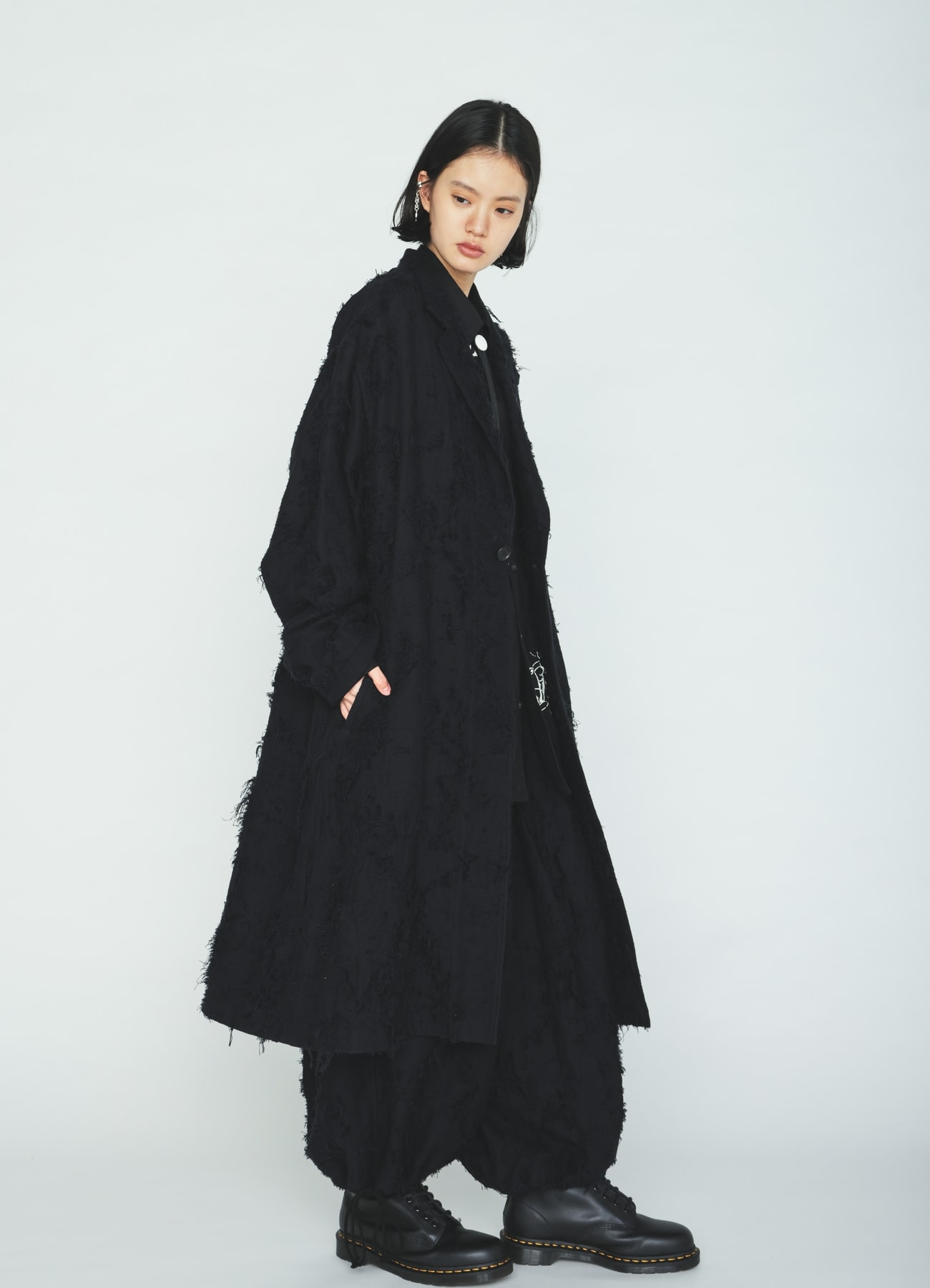 COTTON BOTANICAL SHEER JACQUARD ONE-BUTTON LONG COAT