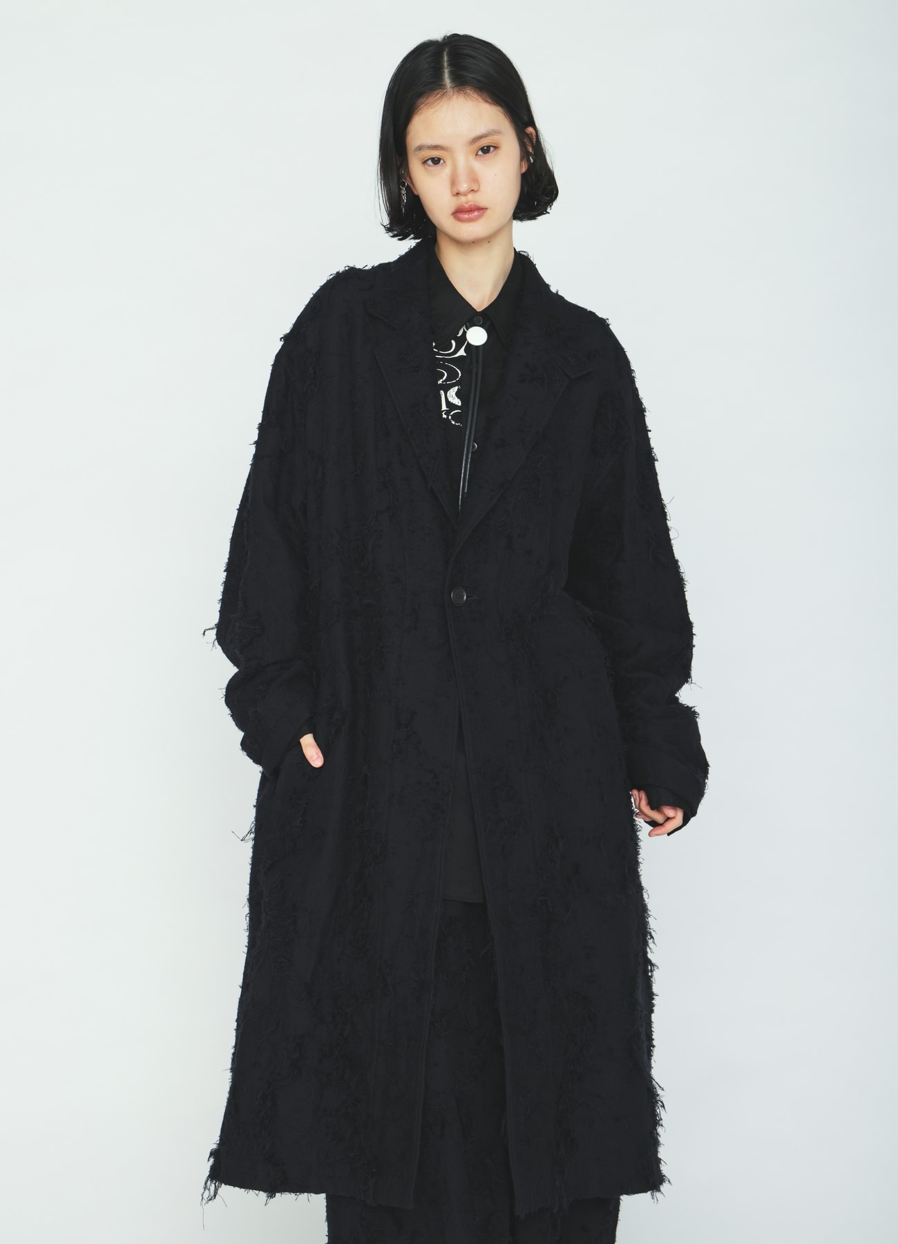 COTTON BOTANICAL SHEER JACQUARD ONE-BUTTON LONG COAT