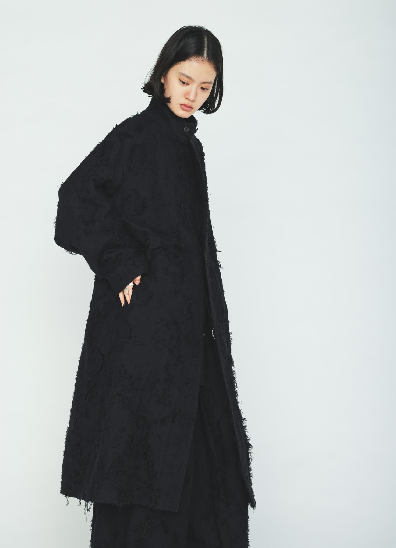 COTTON BOTANICAL SHEER JACQUARD ONE-BUTTON LONG COAT