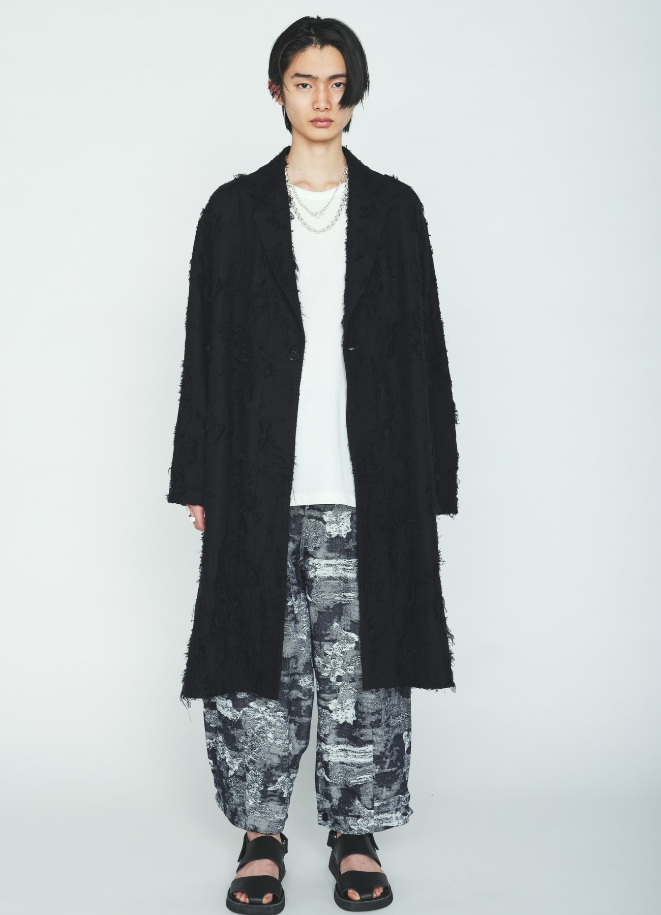COTTON BOTANICAL SHEER JACQUARD ONE-BUTTON LONG COAT